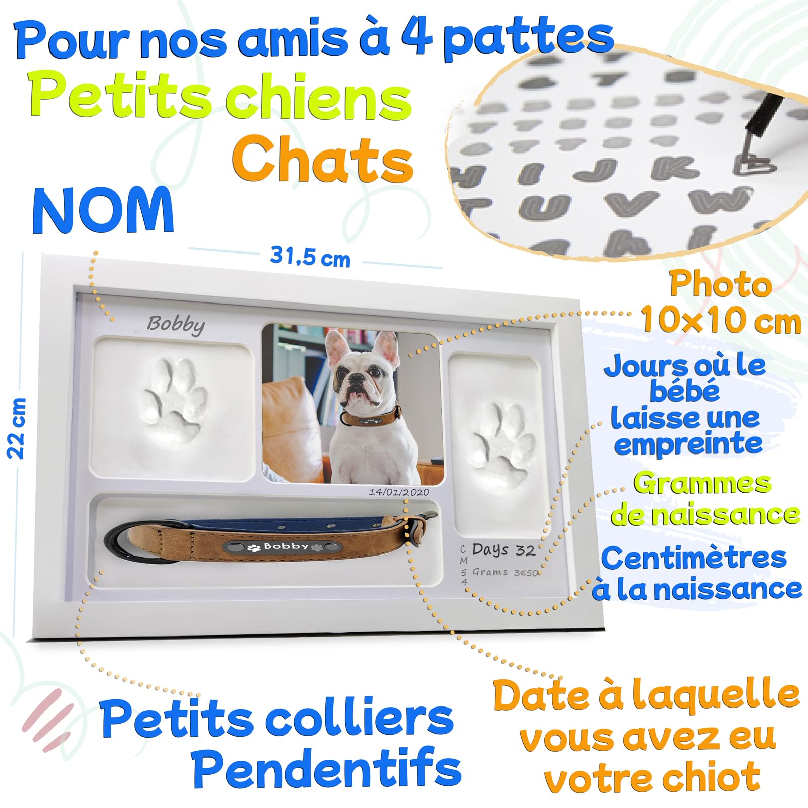 Lalfof® Cadre Empreinte Main Pied Bebe Personnalisable Avec NOM. Kit empreinte bebe. Idéal Comme Cadeau naissance garcon,Cadeau bebe naissance,Cadre empreinte bébé avec porte-bracelet de naissance