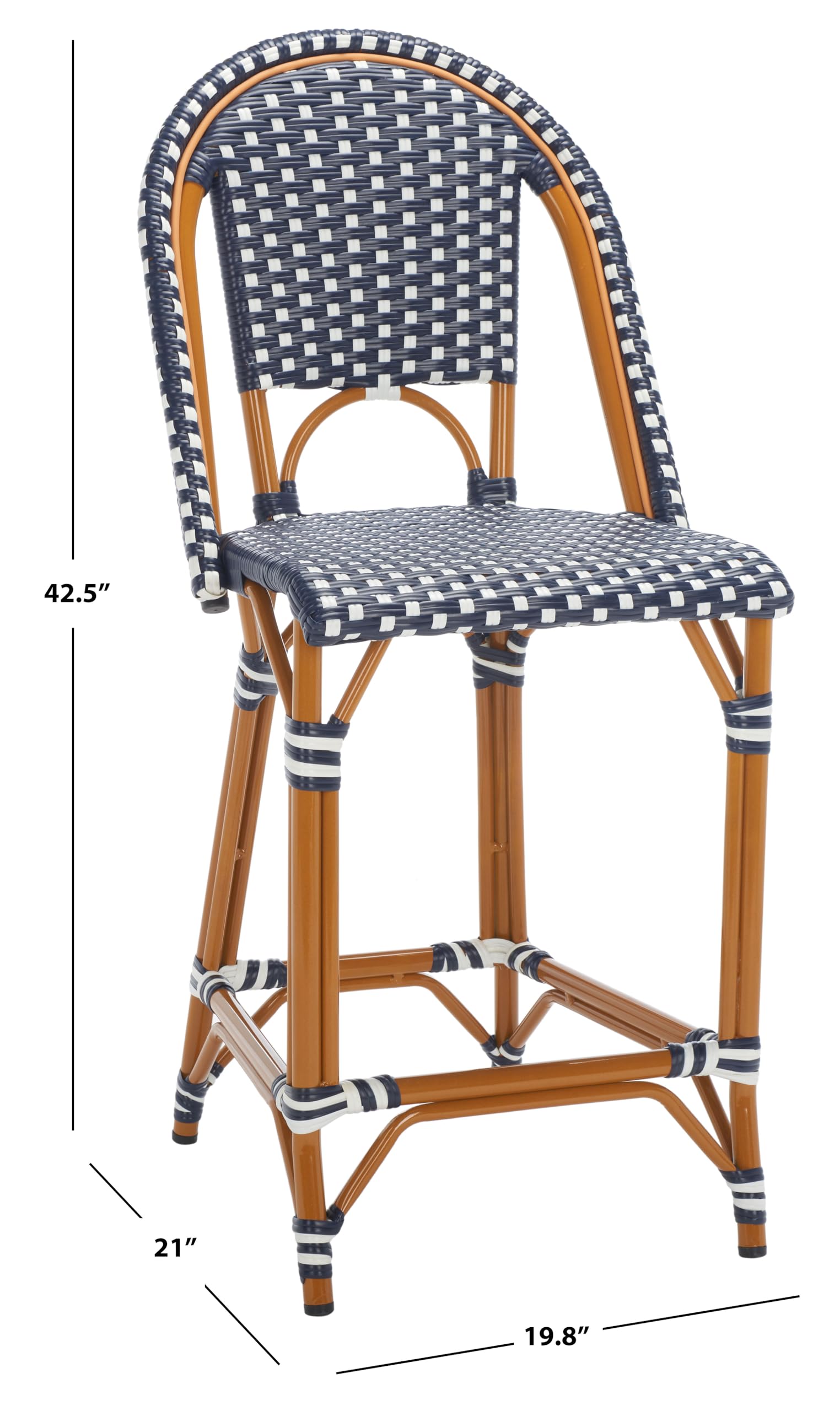SAFAVIEH Outdoor Collection California Bistro Navy/White 25-inch Seat Height Counter Stool (Fully Assembled)