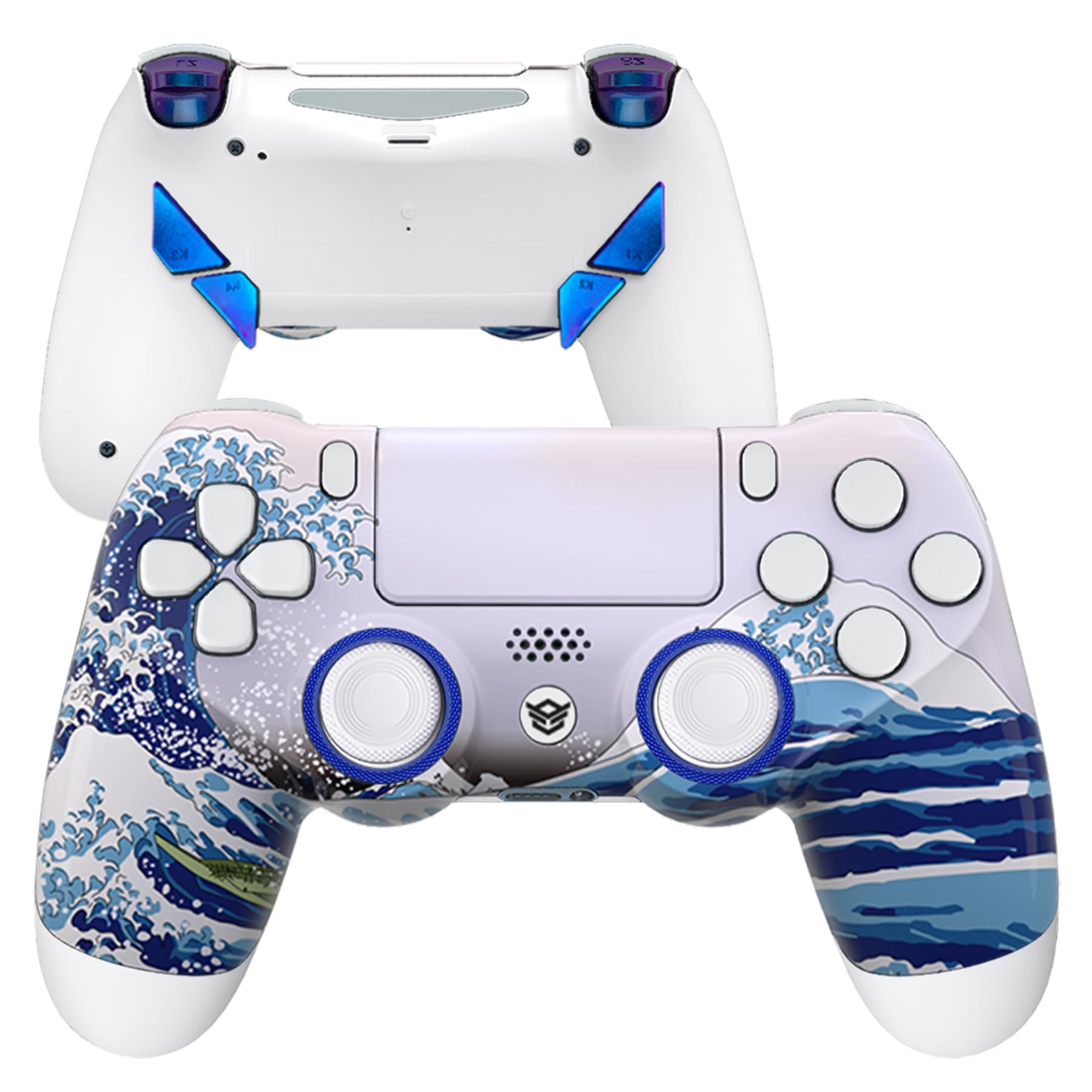 HEXGAMINGNew Edge Wireless Controller Compatible with ps4-4 Back Buttons, 6 Profiles, Hair Triggers, Swappable Thumbsticks - The Great Waves