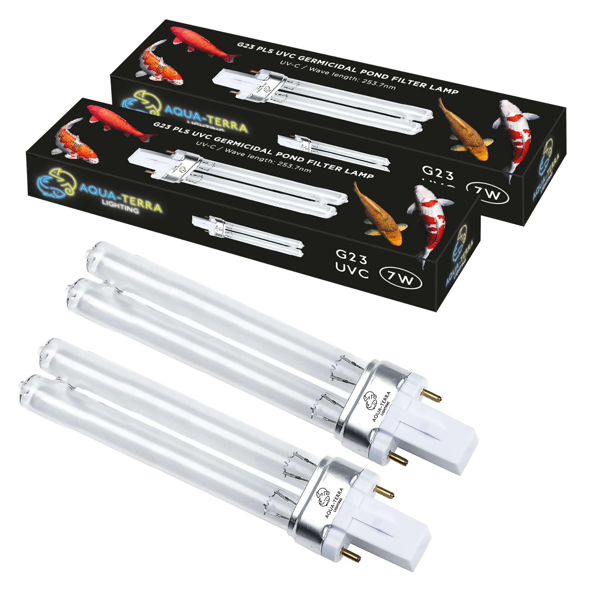 7W UV-C Pond Filter Bulbs 2 Pack – UVC Ultra Violet Germicidal Bulbs for Filters & Clarifiers – G23 2pin Base