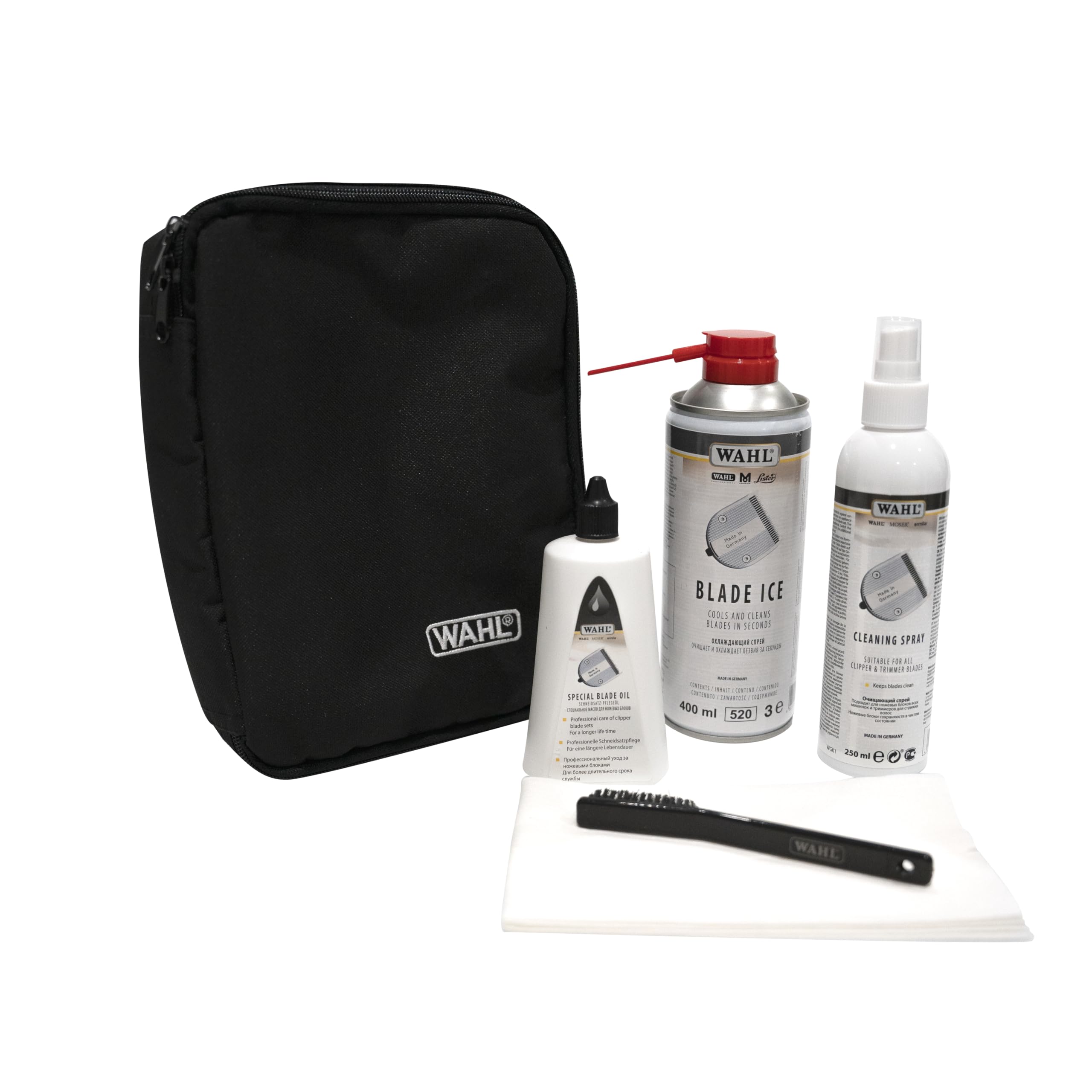 Wahl Schneidsatzpflege-Set, Schneidsatzöl, Reinigungsspray, Blade Ice, Pflegeset für Schneidsätze, geeignet für Haarschneide- und Trimmerschneidsätze, reduziert Reibung, entfernt Schmutz