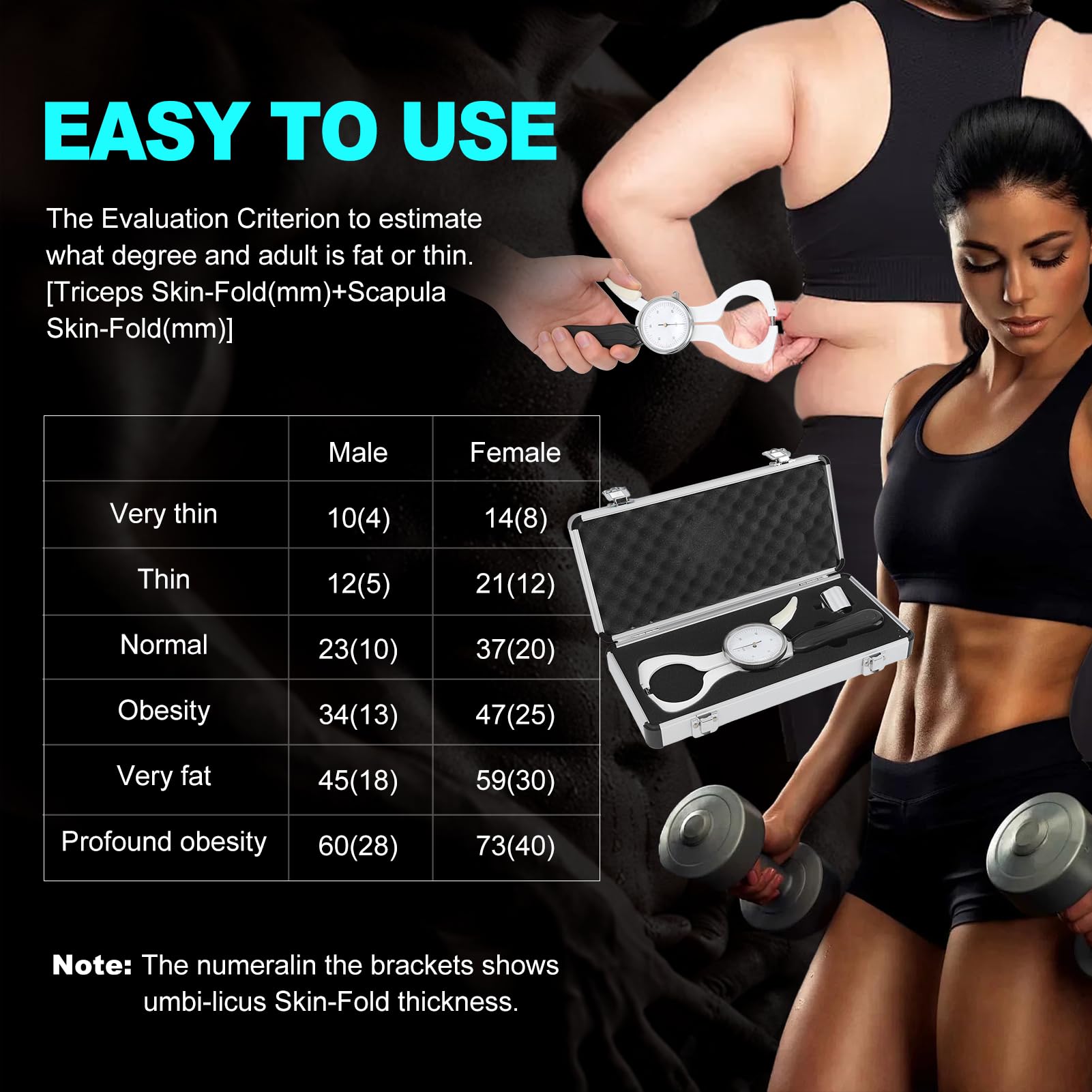 Skinfold Body Fat Caliper Measuring Tool Calibrador de Grasa Corporal con Pliegues Cutáneos Fácil de Usar Medición Precisa para Monitorear el Estado Físico del IMC