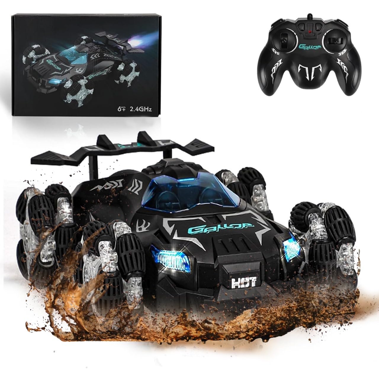 MONOCUS™ RC Car Stunt Toy 2.4GHz Remote Control Car Gesture Sensor Kids Car with Lights Music & Spray Launcher