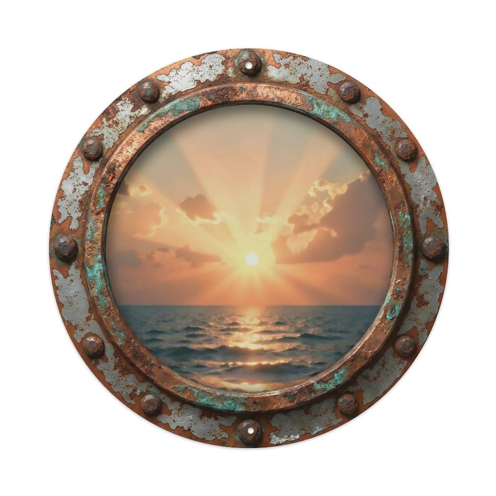 Vintage Porthole Roiling Waves Nautical Window View Metal Tin Sign