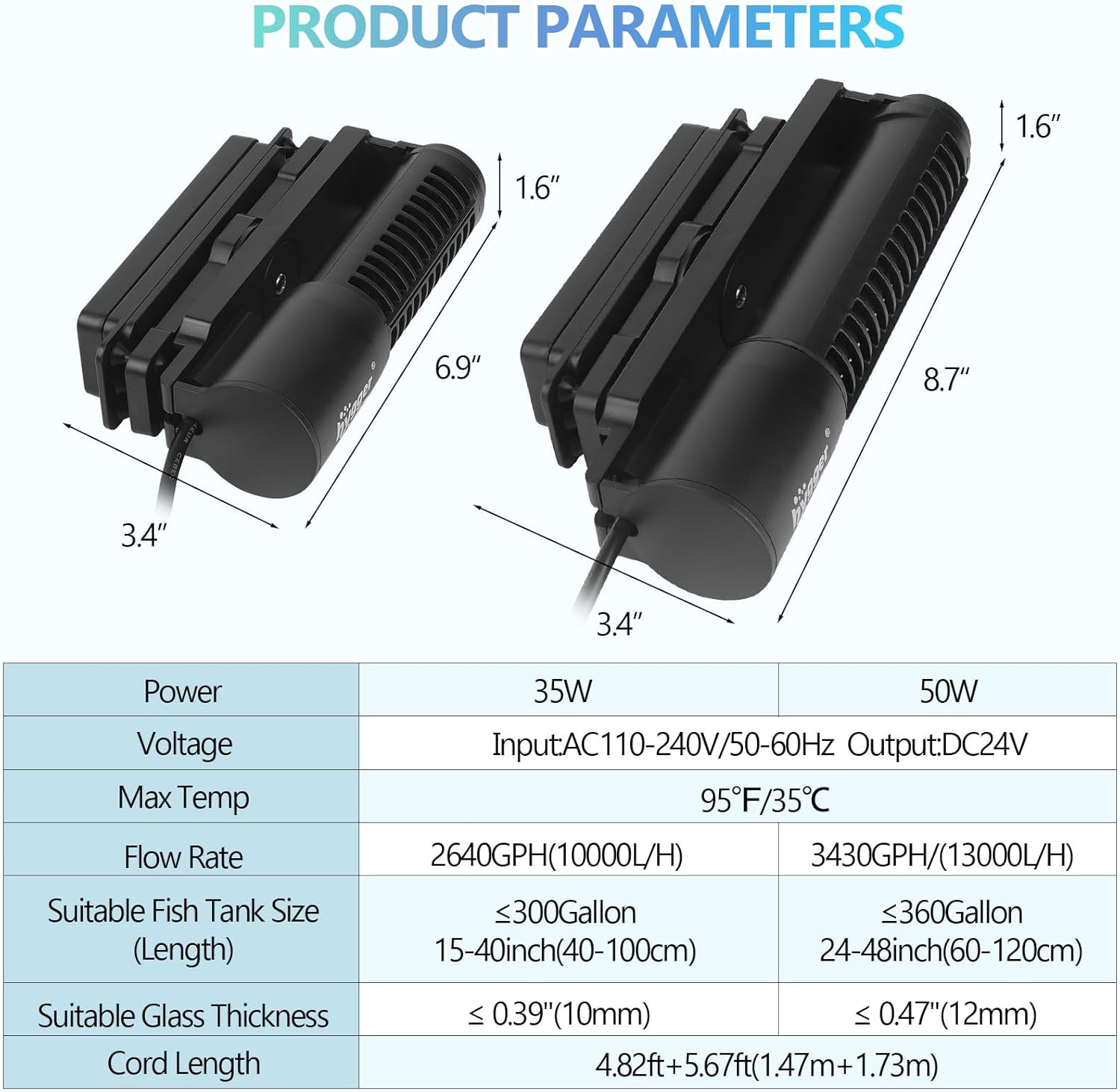 hygger Wave Maker For Aquarium, Magnetic DC 24V 50W Aquarium Powerhead, 3430GPH Adjustable Cross Flow Pump with LED Display Controller, Wavemaker For Freshwater Marine Reef Aquariums 100-300 Gallon