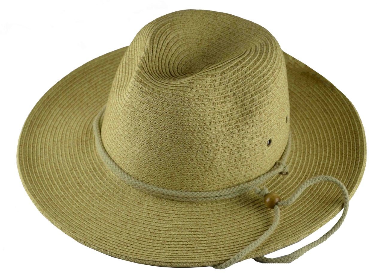Jeanne Simmons Men's Large Brim Straw Fedora with Adjustable Chin Cord Wheat (Large)