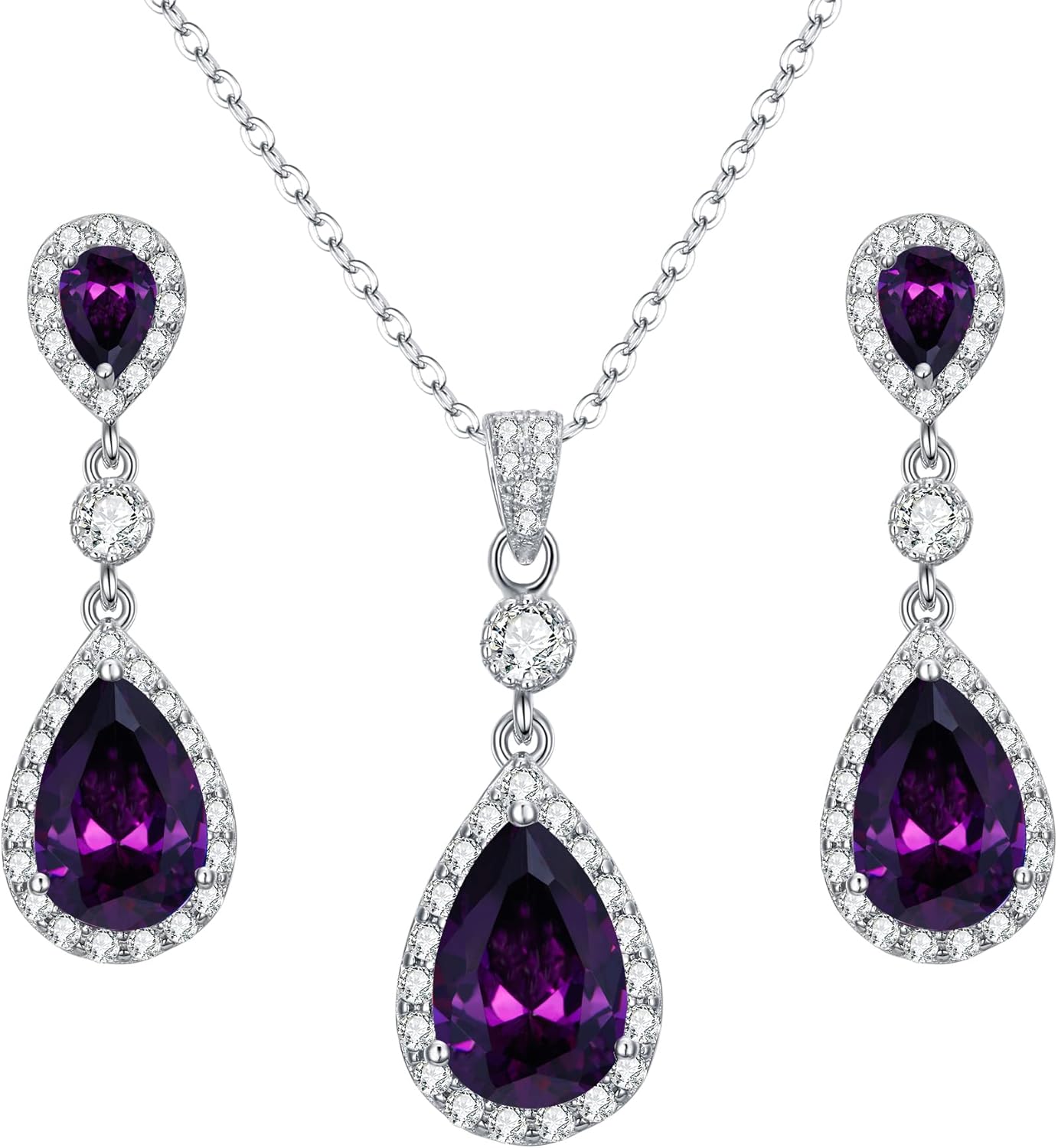 Clearine Sieradenset voor dames, bruiloft, bruid, zirkonia, teardrop Y, halsketting en oorbellen, sieradenset voor vrouwen, Gelegeerd staal kristal, Zirkonia