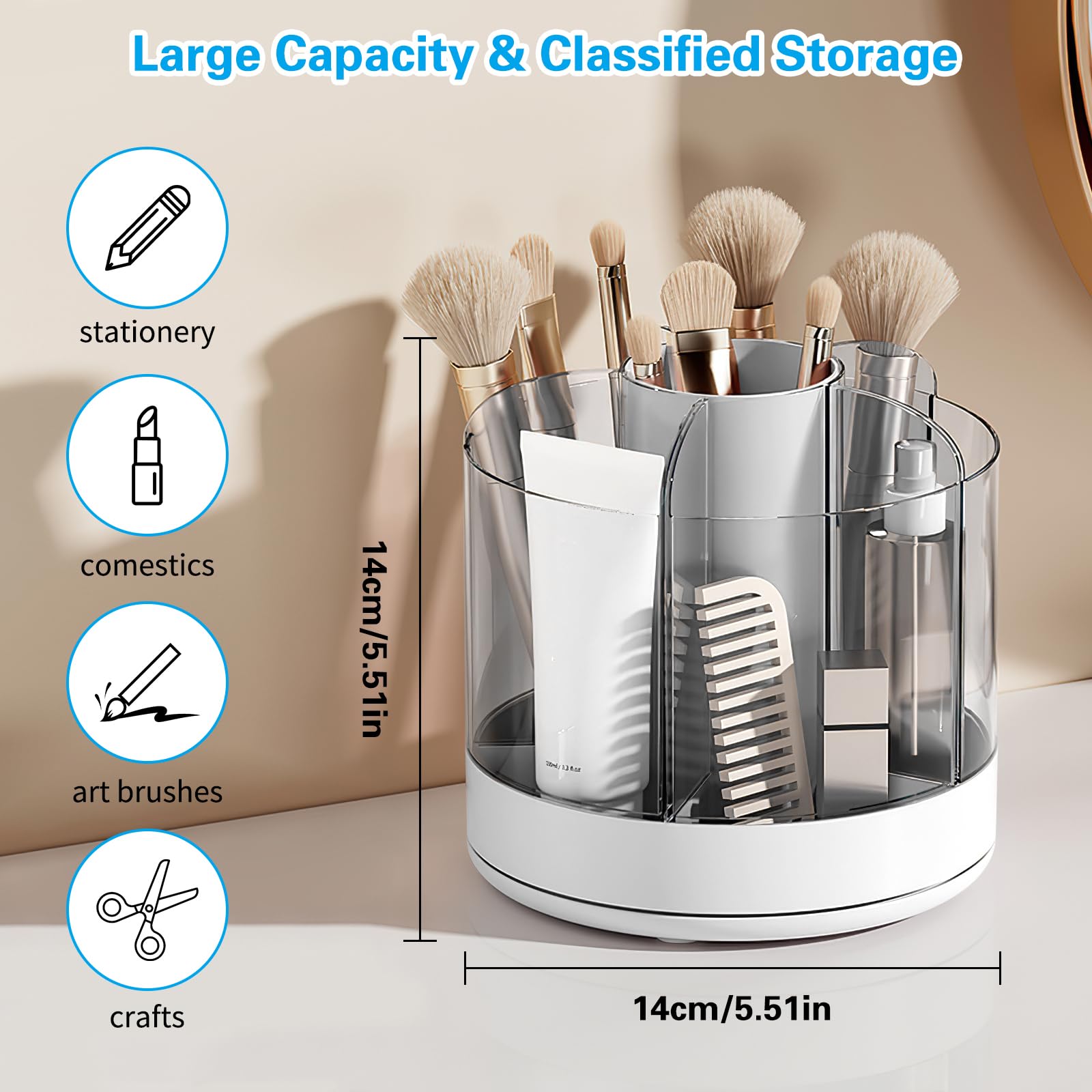 Marte Vanci Pen Pencil Holder for Desk Pen Pot 360° Rotating Stationery Organiser Desktop Tidy Organiser Makeup Brush Holder Detachable Pencil Cup 6 Slots for Home Office School Art Supplies Storage - Image 2