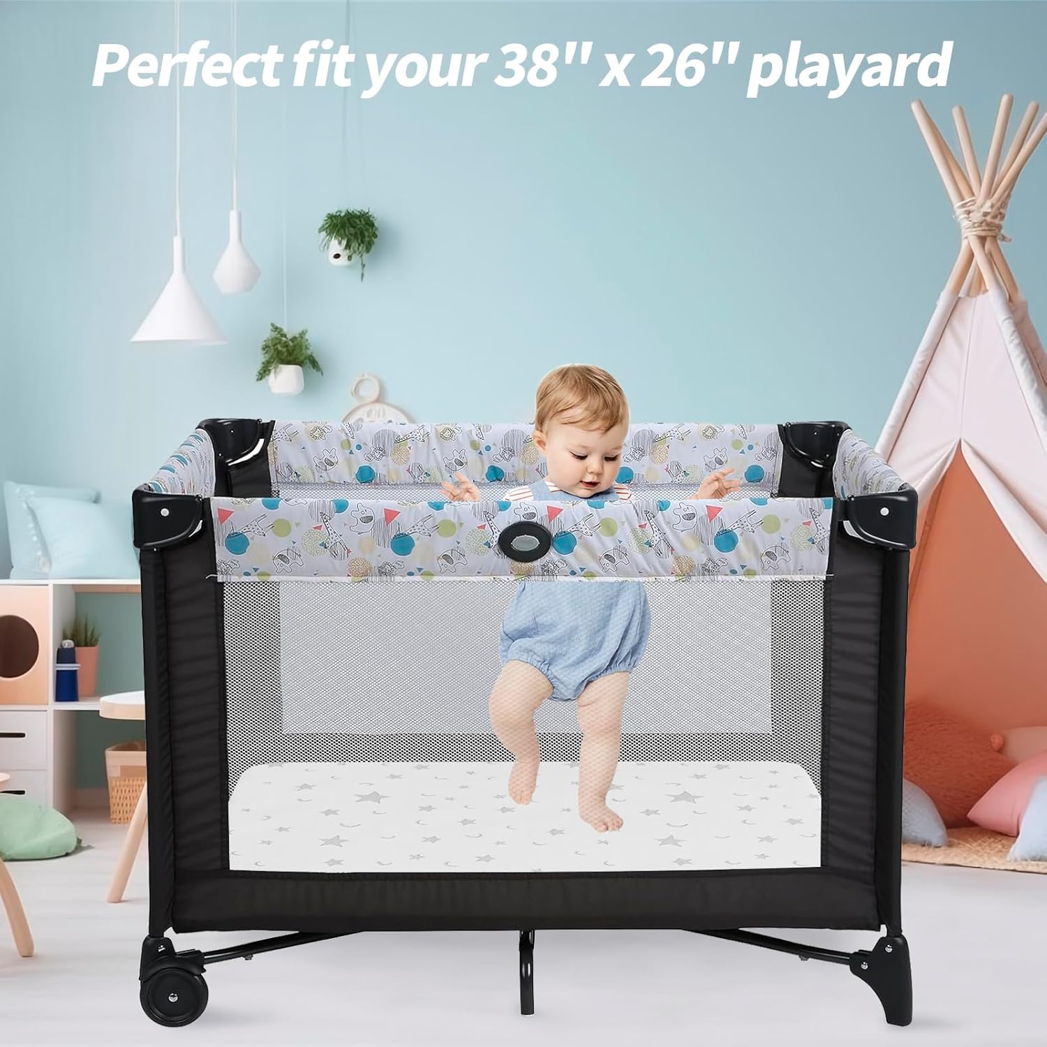 Pack and Play Mattress Pad 38"x26"x1.5" for Playpen and Playard, Soft Breathable Waterproof Cover, Baby Pack N Play Mattresses Topper