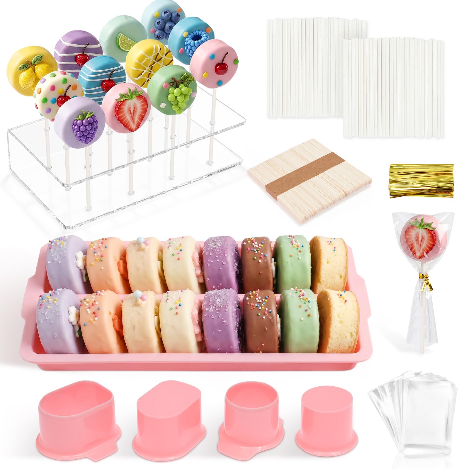 Cake Pop Mold Set, Non-Stick Circle Cake Pop Cutter with Tray & Maker Kit,Multi-Functional Home Baking Shaper Mold for Cupcakes,Cookies, Brownies, Birthday Parties Desserts