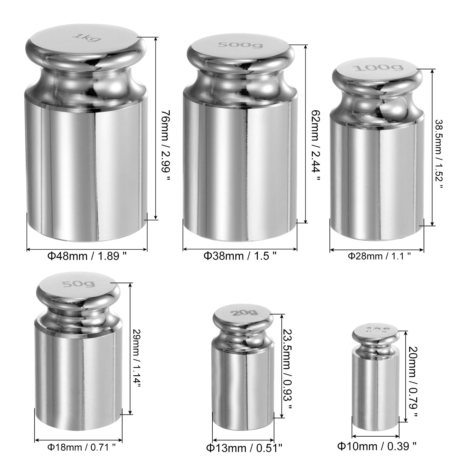 QUARKZMAN 15pz Set di Pesi di Calibrazione 10g 20g 50g 100g 500g 1kg M1 Acciaio Cromato di Precisione per Bilance Digitali