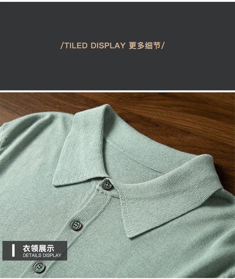 Men's Lapel Collar Pullover Solid Color Knitted Sweaters Long Sleeve Loose Fit Sweater2