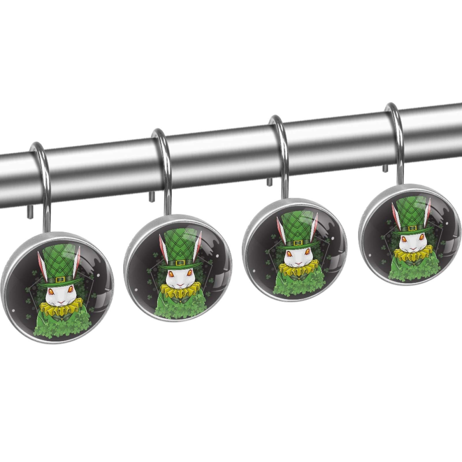 Lot de 12 anneaux de suspension ronds en acier inoxydable pour rideau de douche avec inscription « Happy St Patrick »