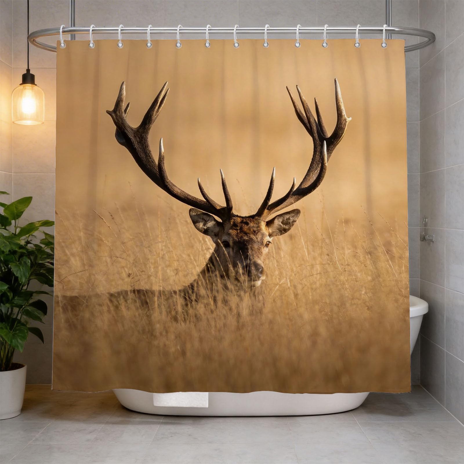 Hongduo 3D Deer Shower Curtain for Stalls Bathtubs Animal Bathroom Decor Shower Curtain Set Polyester Fabric Waterproof 200x200cm/79X79 Inch with Hooks