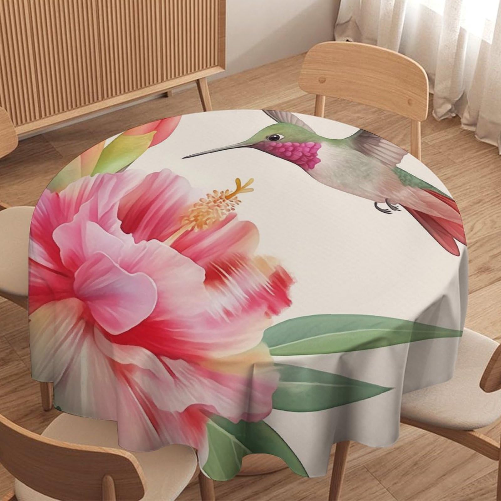 ORDOBO Round Table Cover -Flowers And Birds Fashion Tablecloth Protector 3D Print Wipeable Outdoor Table Cover For Kitchen Dining Home Decoration 152X152Cm