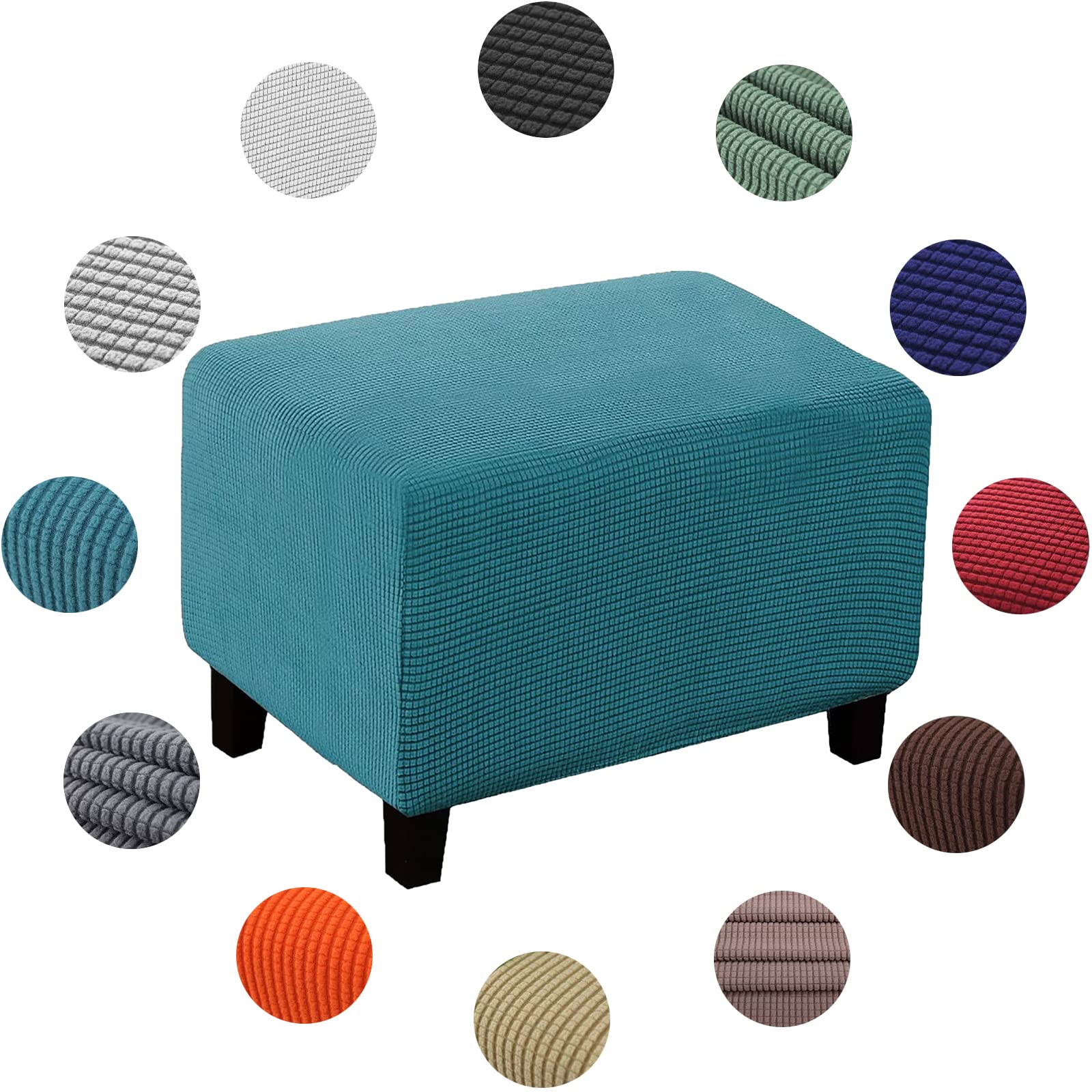XJKH Stretch Footstool Slipcover - Soft Yellow Square Ottoman Cover for Living Room - Washable Pouffe Protector - S Size