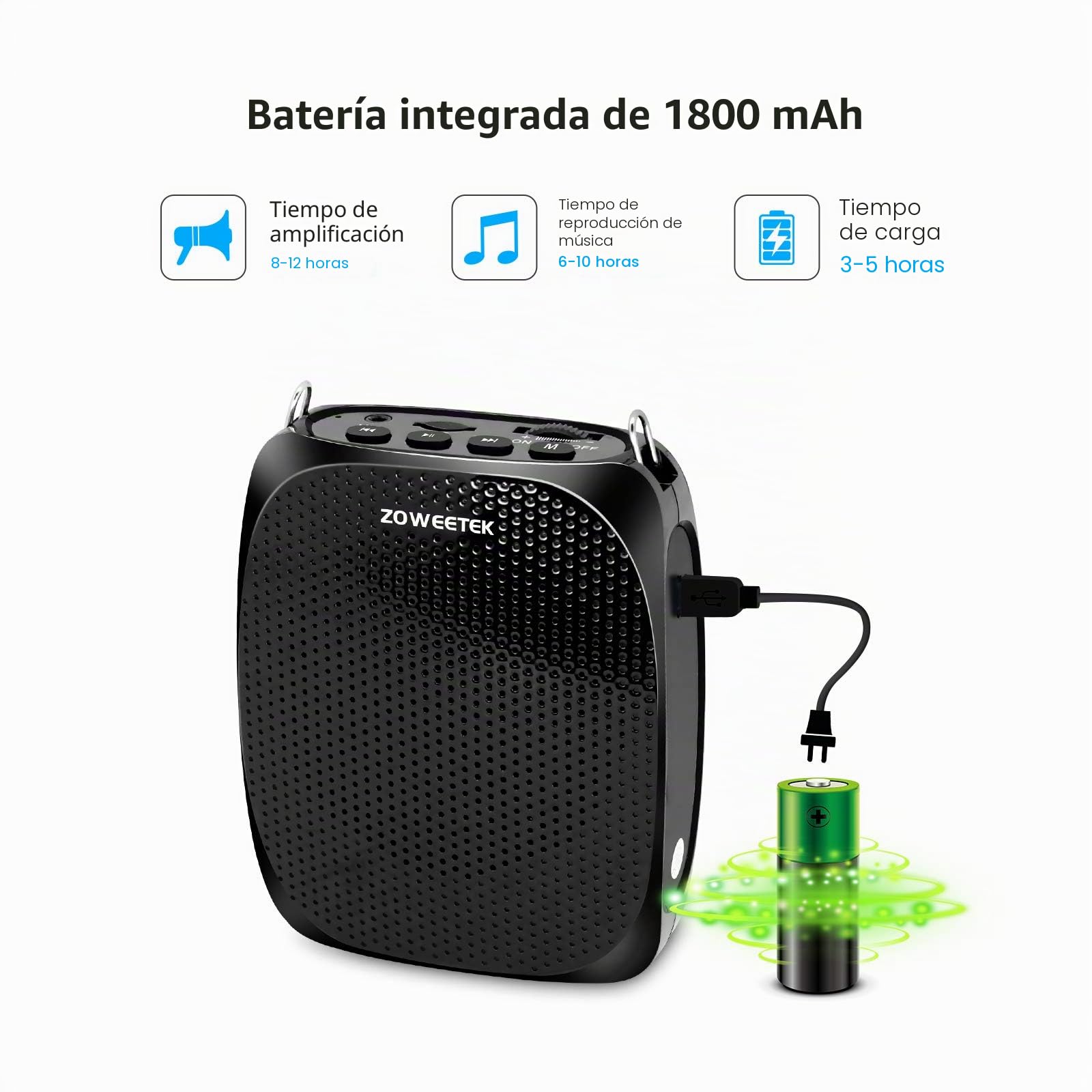 Zoweetek Amplificador de voz portátil con micrófono y cintura con cable, compatible con formato MP3 de audio para profesores, cantos, entrenadores, presentación, guía turística, personas mayores