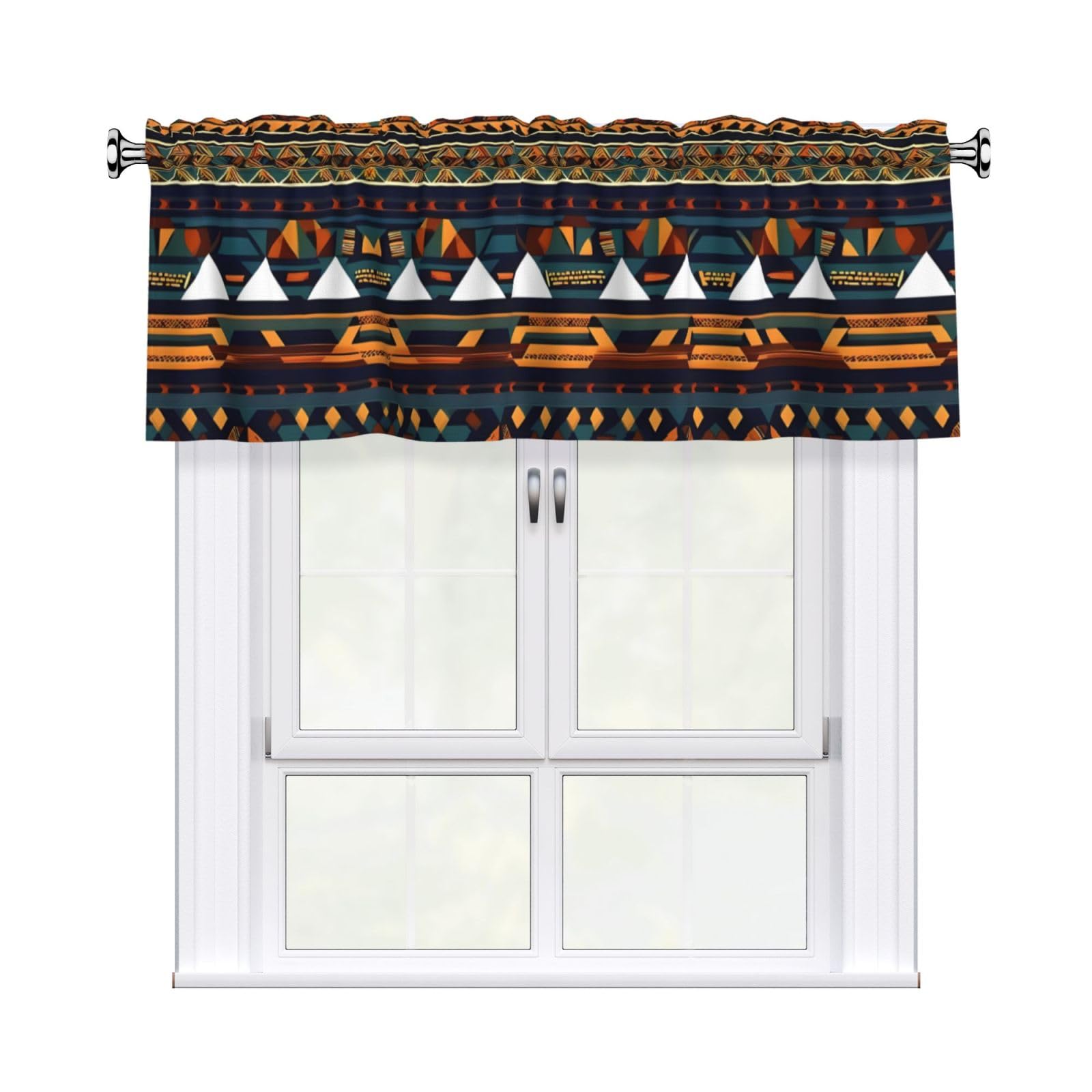 LMNGH African Ethnic Pattern Curtain Valance for Windows,Kitchen Window Curtains Blackout Drapes Window Treatments Decorative Rod Pocket Short Curtain for Living Room Bedroom,54" W x 18" L