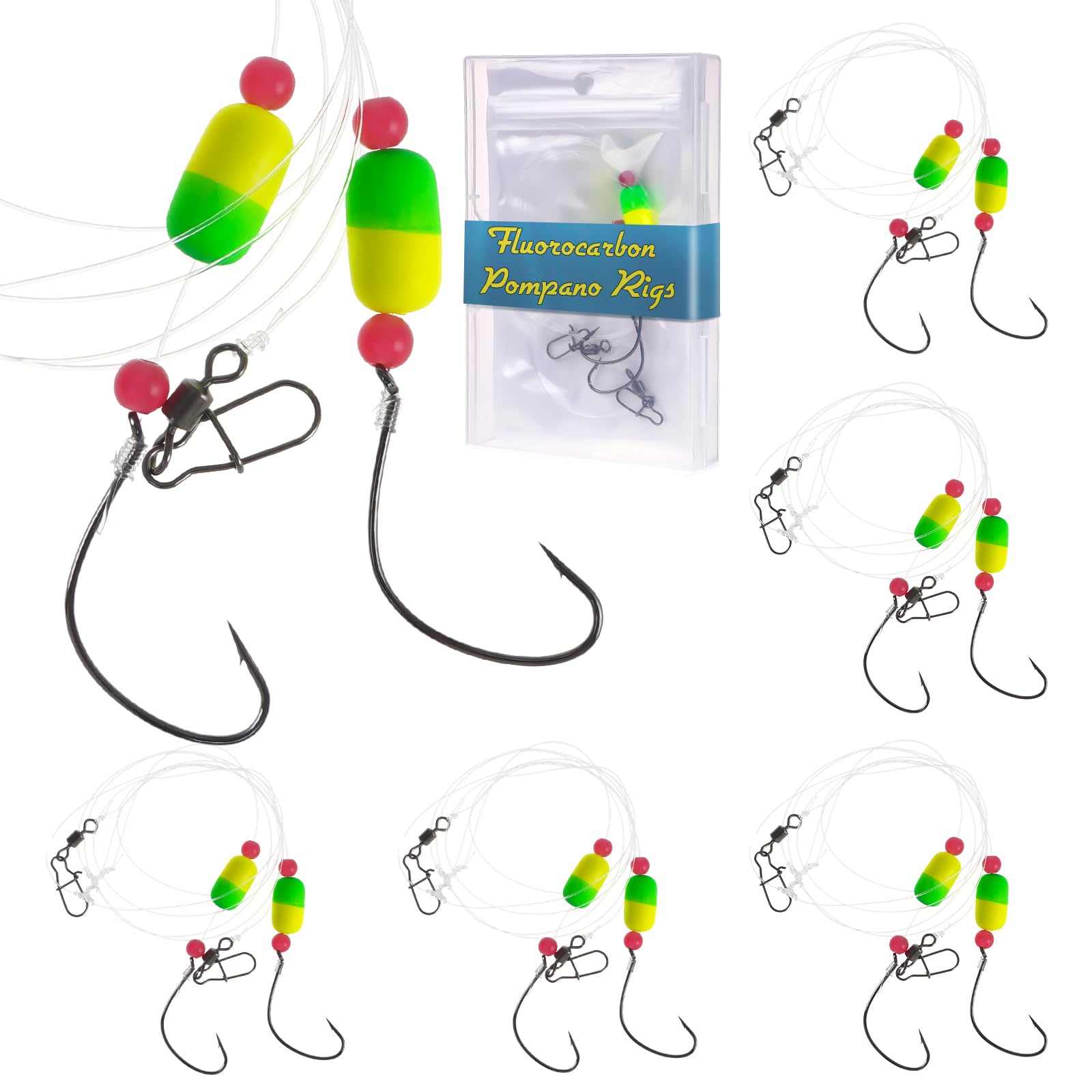 Golden J 5Pcs Upgraded Pompano Rigs for Surf Fishing, Fluorocarbon Surf Fishing Tackle, Surf Casting, Catch Pompano, Snapper