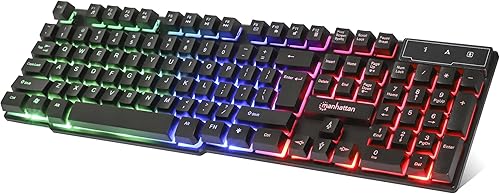 MANHATTAN Teclado de membrana para juegos con cable - con LED RGB retroiluminado, conexión USB-A, pulsaciones de teclas silenciosas, 12 teclas de