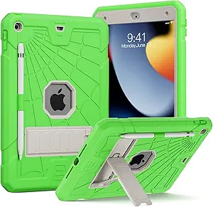 SIBEITU Case Compatible with iPad 9th Generation for Kids, with Pencil Holder Stand, Heavy Duty Rugged Case for iPad 10.2 inch