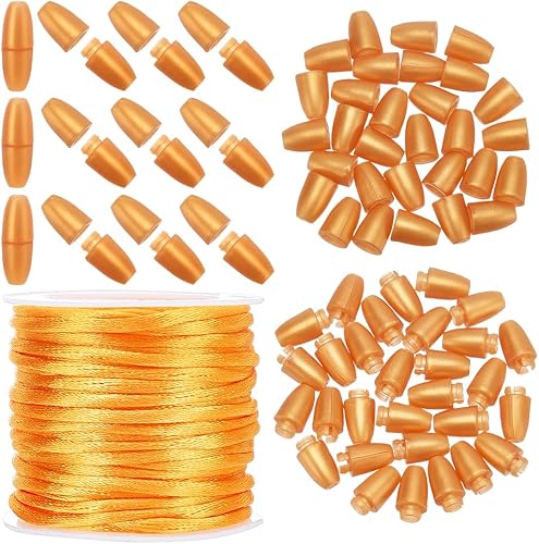 PH PandaHall Juego de 30 cierres separables para cordones, cordones de nailon dorado de 32.8 ft y 0.079 in con conectores de barril de plástico de