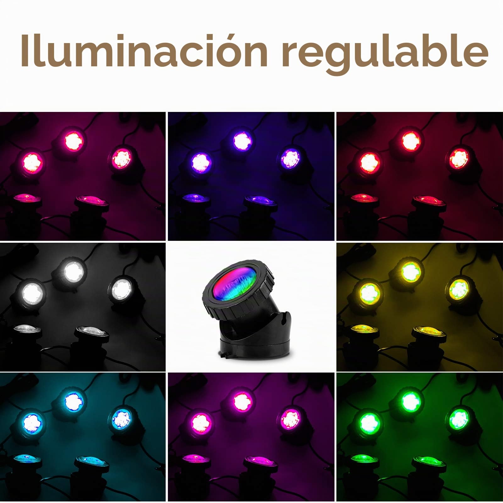 Iluminación solar para estanque, foco solar RGB, foco sumergible para exterior, luces sumergibles ajustables, cambio de color RGB, IP68, resistente al agua (RGB5) (RGB 5 Luz)