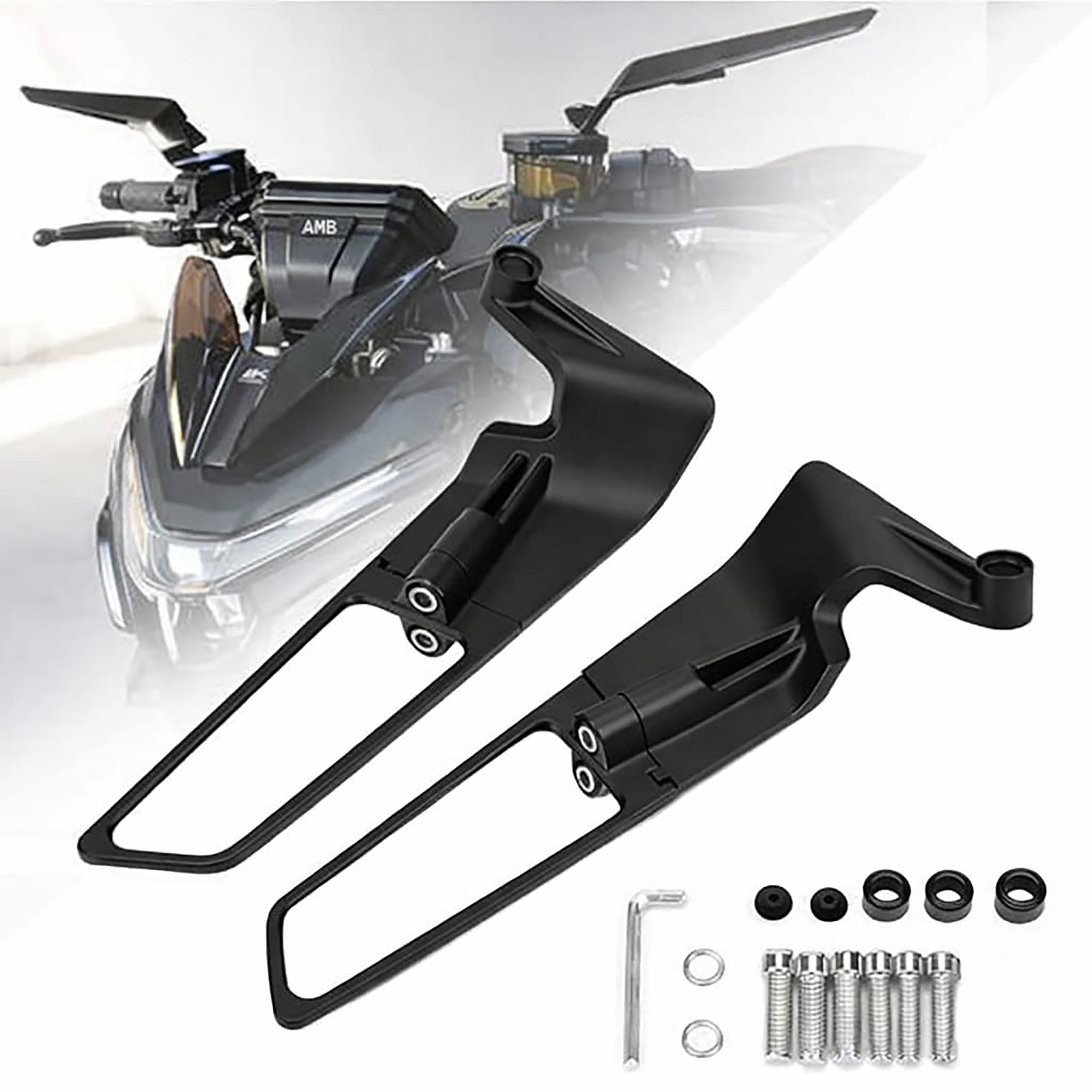 AMB Universal Motorcycle Bike Mirrors Set Adjustable Rotating Rear View Mirror Stealth Wind Wing Side For All Bikes (York nut Fitting 8mm, 10mm)-image-24