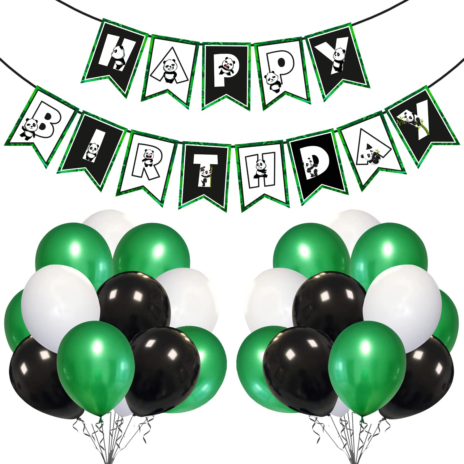 Zyozique 26 Pcs Panda Birthday Party Supplies and Decorations Panda Happy birthday Banner and Mettalic balloons Anime Birthday Party Supplies for Kids Family
