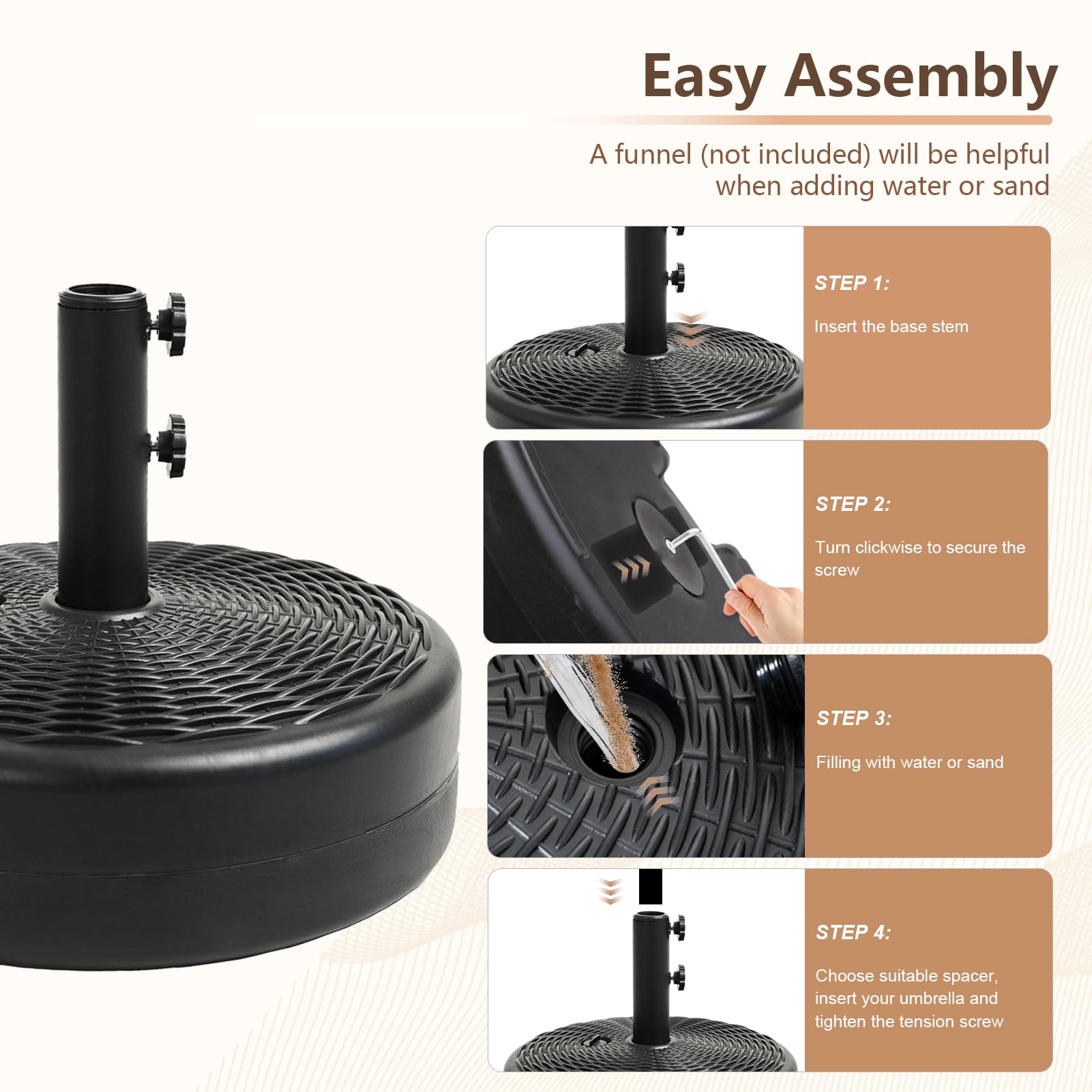 C-Hopetree 31kg Heavy Duty Water Fillable Base Stand for Outdoor Patio Garden Parasol Table Umbrella, Black - Image 3