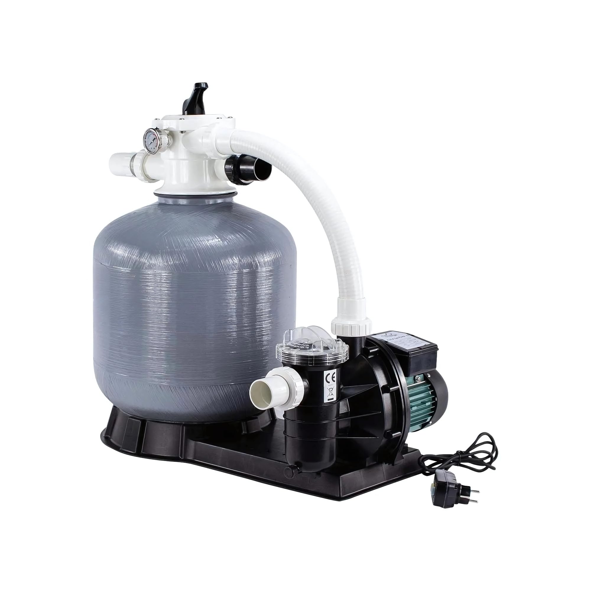 Impianto di filtraggio a sabbia FSF500, 11.100 l/h (11.1 m³/h), riempimento sabbia 85 kg, prefiltro, valvola a 6 vie, caldaia filtro da 535 mm, pompa per piscina da 230 V, per piscine fino