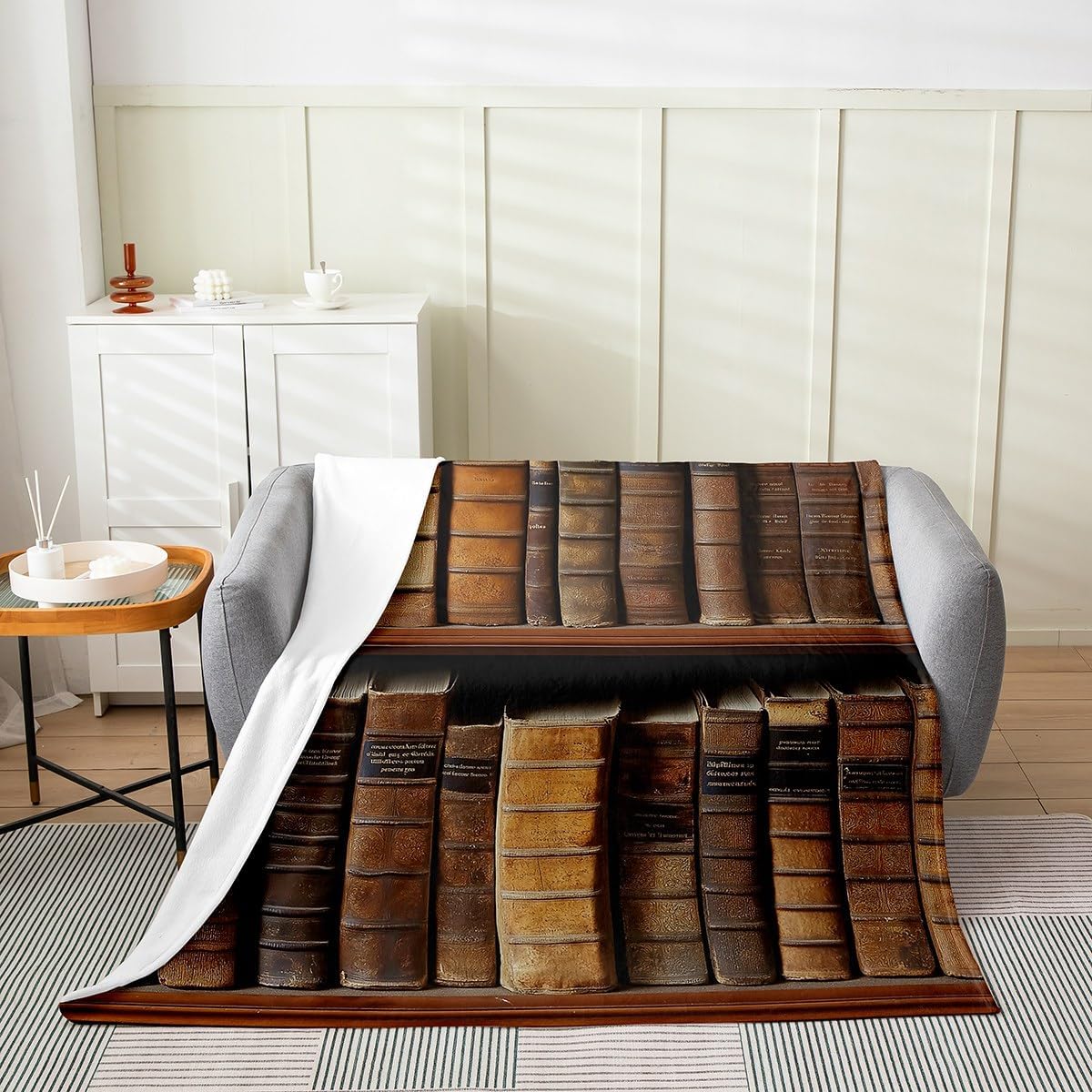 Erosebridal Vintage Library Throw 50x60 Inch, Retro Bookshelf Pillow Cover, Literary Themed Fleece Blanket, Book Lovers Old Fashion Microfiber Fuzzy Throw