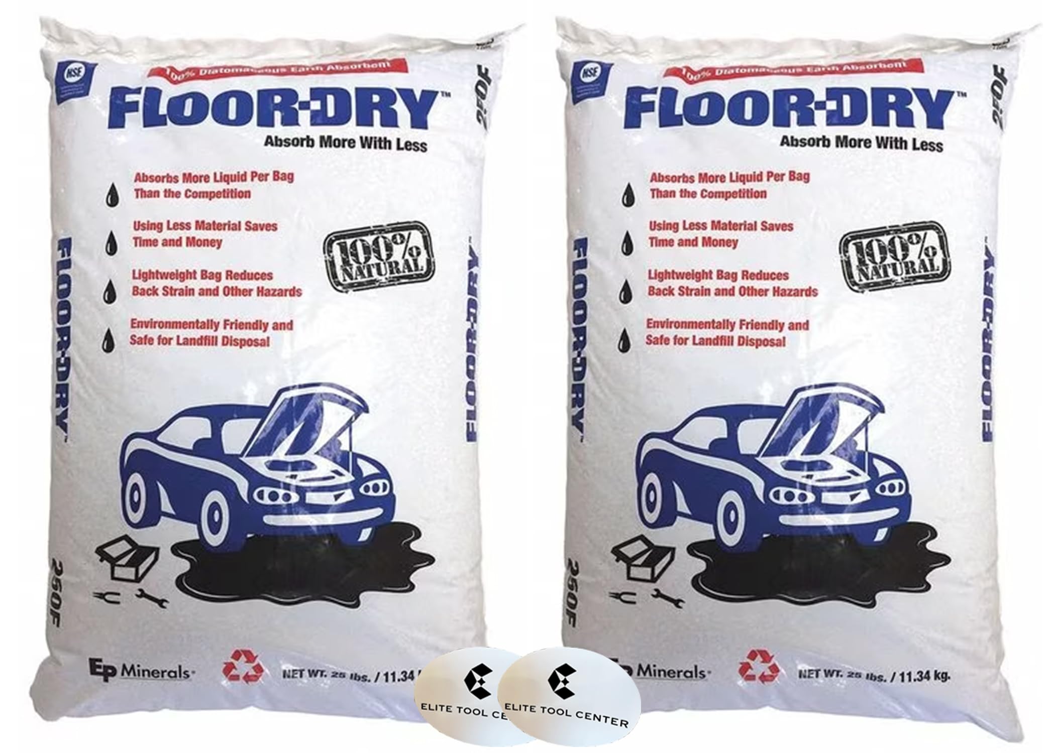 2 Pack All Purpose Loose Absorbent, 9 qt Volume Absorbed Per Pkg, 25 lb Weight, Universal, Unscented, Off White with Stickers