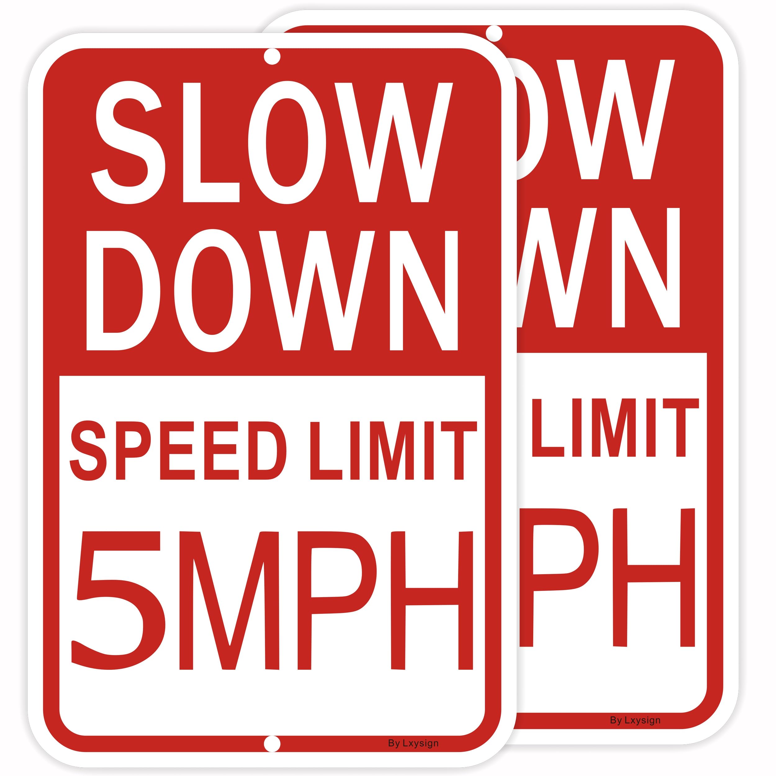 Slow Down Sign, Speed Limit 5 MPH Sign, 18x12 Inches, Reflective Aluminum, Set of 2