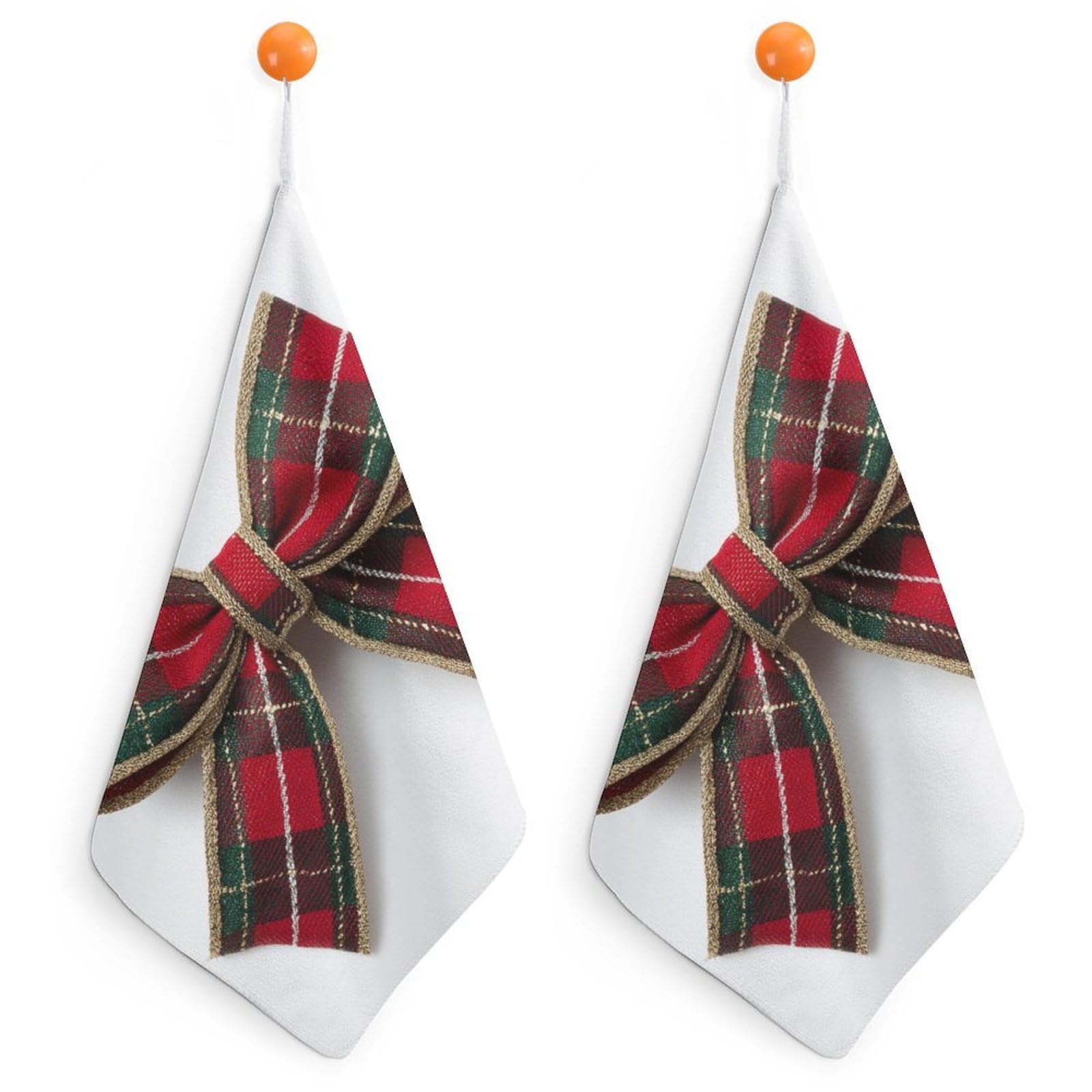 Jubonexis Single Elegant Christmas Bow Small Hand Towel with Hanging Loop 2 PCS Absorbent Soft Wash Cloth for Kitchen Bathroom