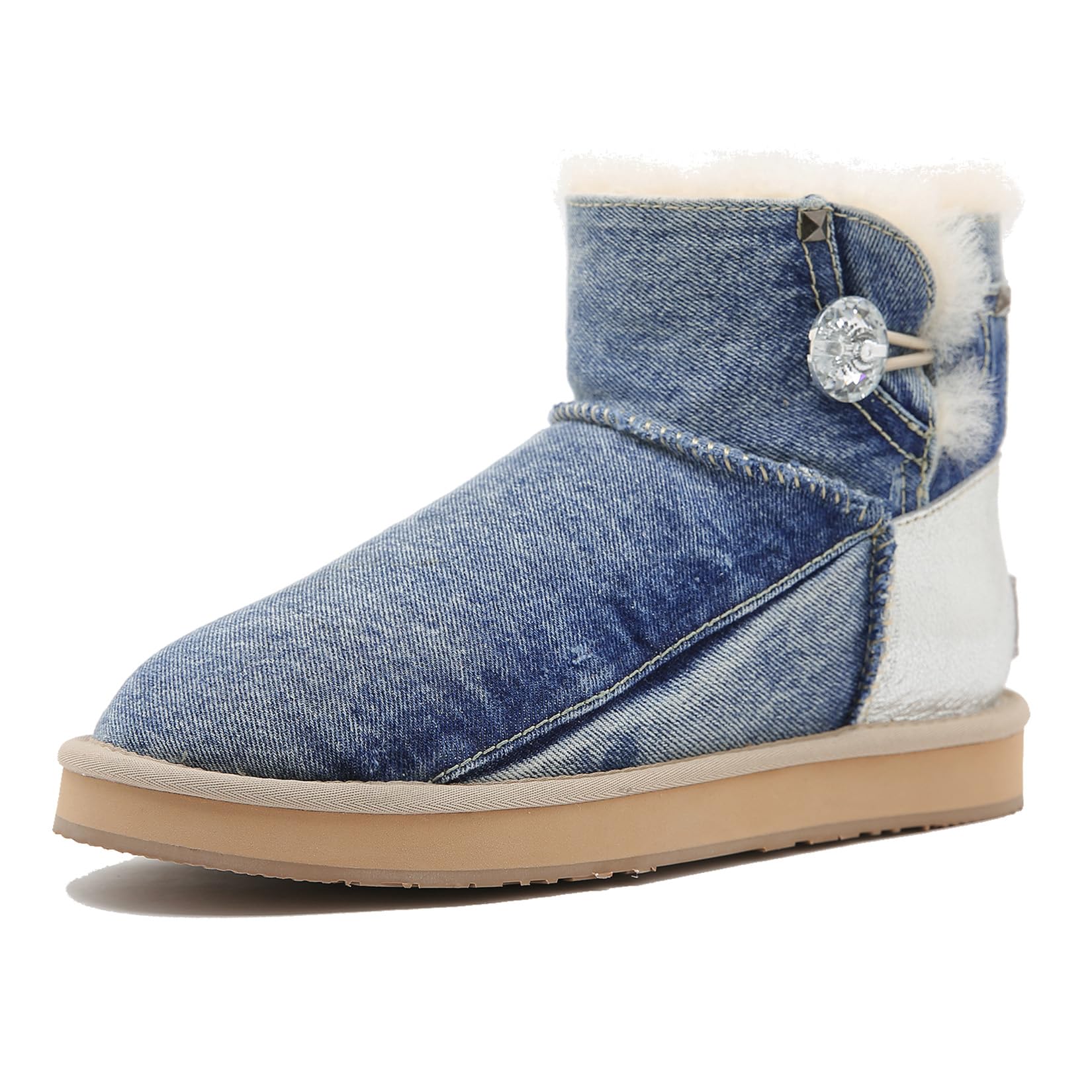 Mel Syd MelSyd Womens Sheepskin-Lined Jeans Booties 100 Australian Merino Wool - Chic Buckle Anti-Slip Sole - Cozy