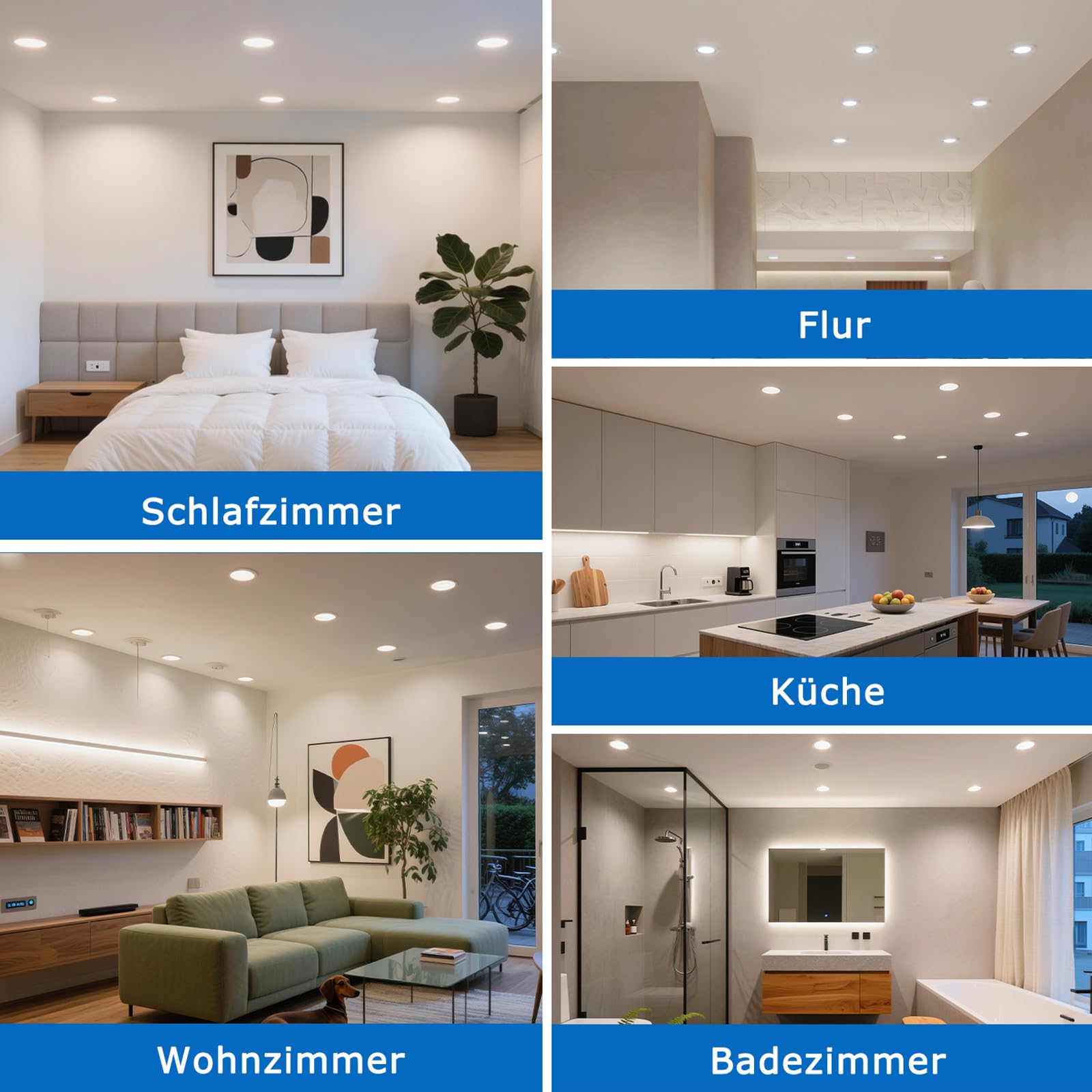 ZIZZLER 40er Set LED Einbaustrahler 230V Flach 68-80mm IP44 Neutralweiß 5W 4000K