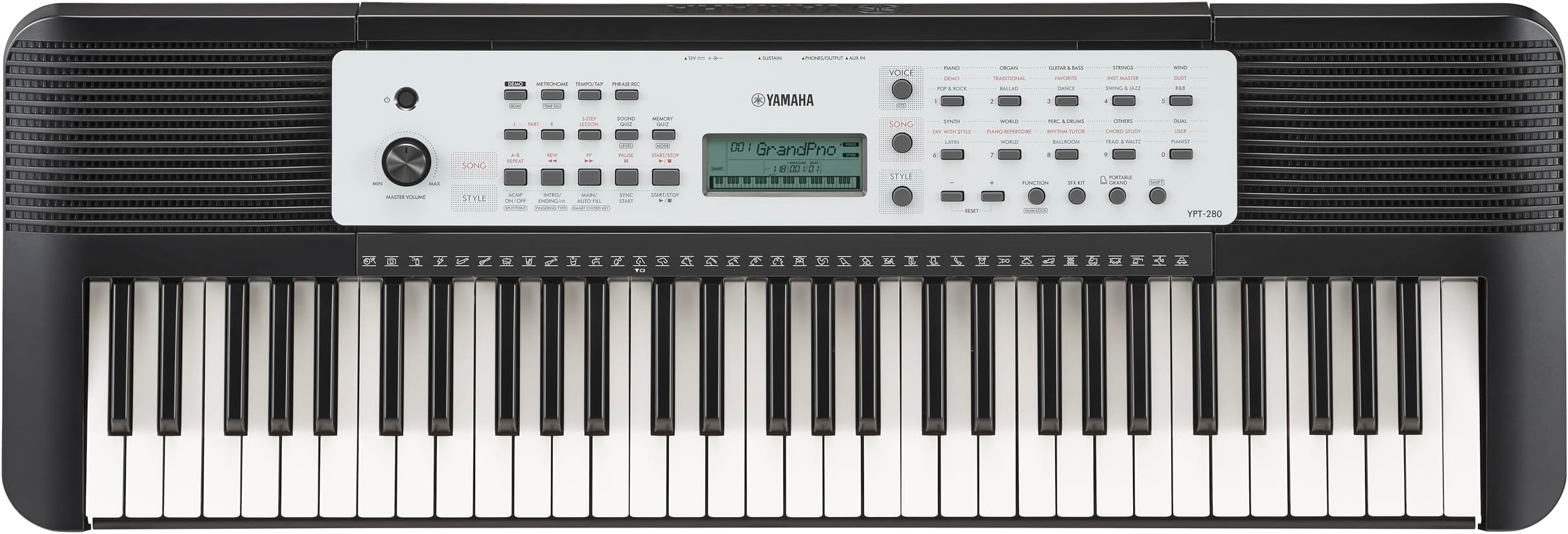 61-Key Portable Keyboard for Beginners with Built-In Songs, Quiz Mode, Music Rest, with Power Adapter YPT280
