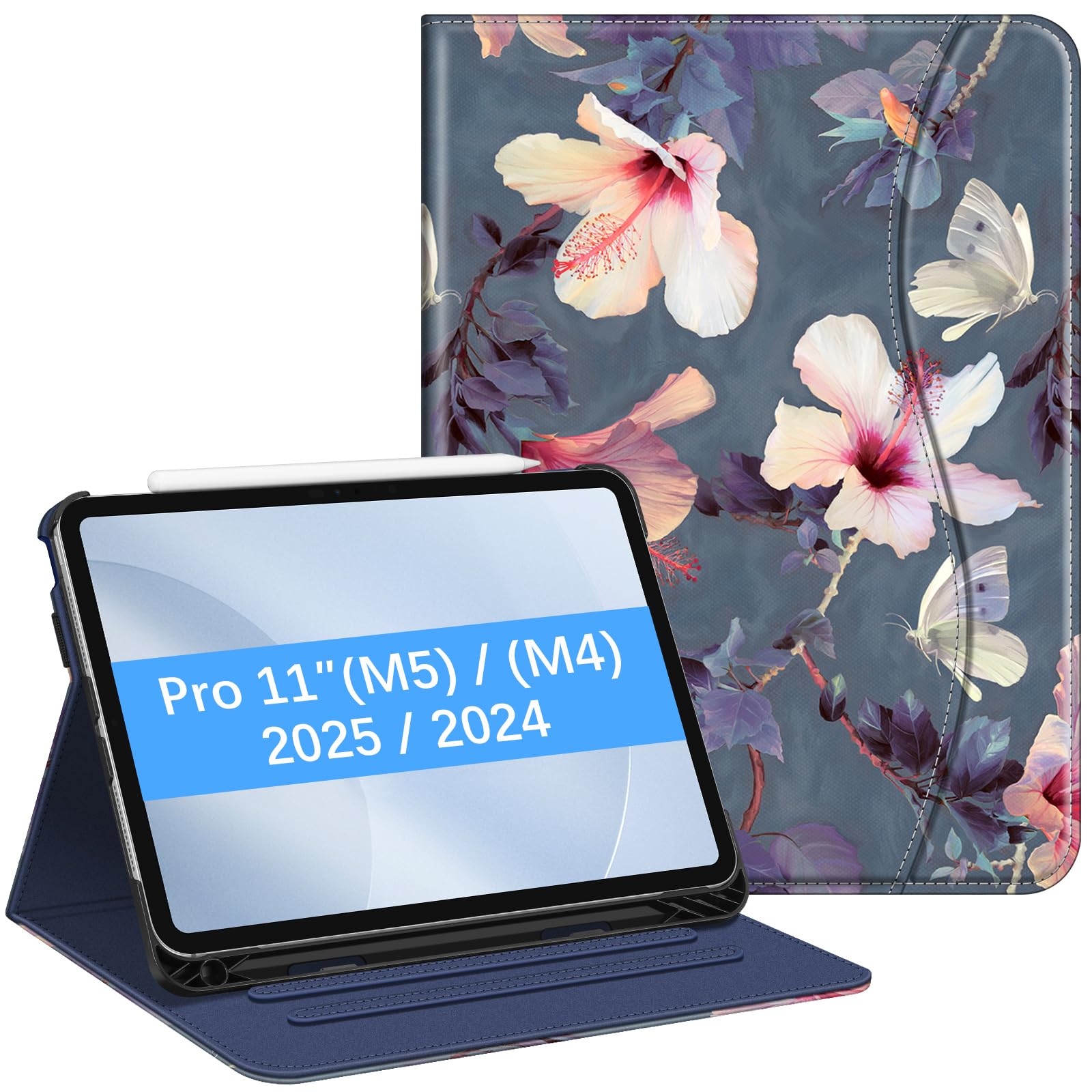 Fintie Folio Case for iPad Pro 11-inch (M5) 2025 / (M4) 2024 - Multiple Angles Viewing Stand Protective Cover with Pencil Holder & Pocket, Auto Wake/