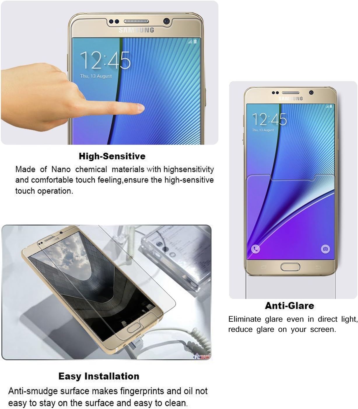 Note 5 Screen Protector Glass, Style4U Galaxy Note 5 Tempered Glass Screen Protector Film for Samsung Galaxy Note 5