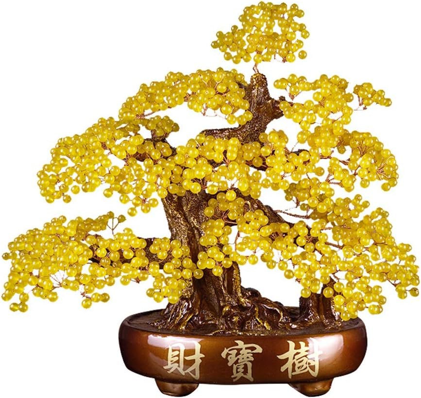 Crystal Good Luck Stones Tree Crystal Money Tree Feng Shui Bonsai for Fortune Money Good Luck Reiki Healing Balancing Citrine Gemstone Tree for Protection Spiritual Meditation Home Decor Ge