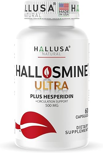 Hallusa Natural Hallosmine Ultra Diosmin 500mg y Hesperidina 150mg  Piernas pesadas, hinchazón y vena  Suplementos para la circulación sanguínea, 60