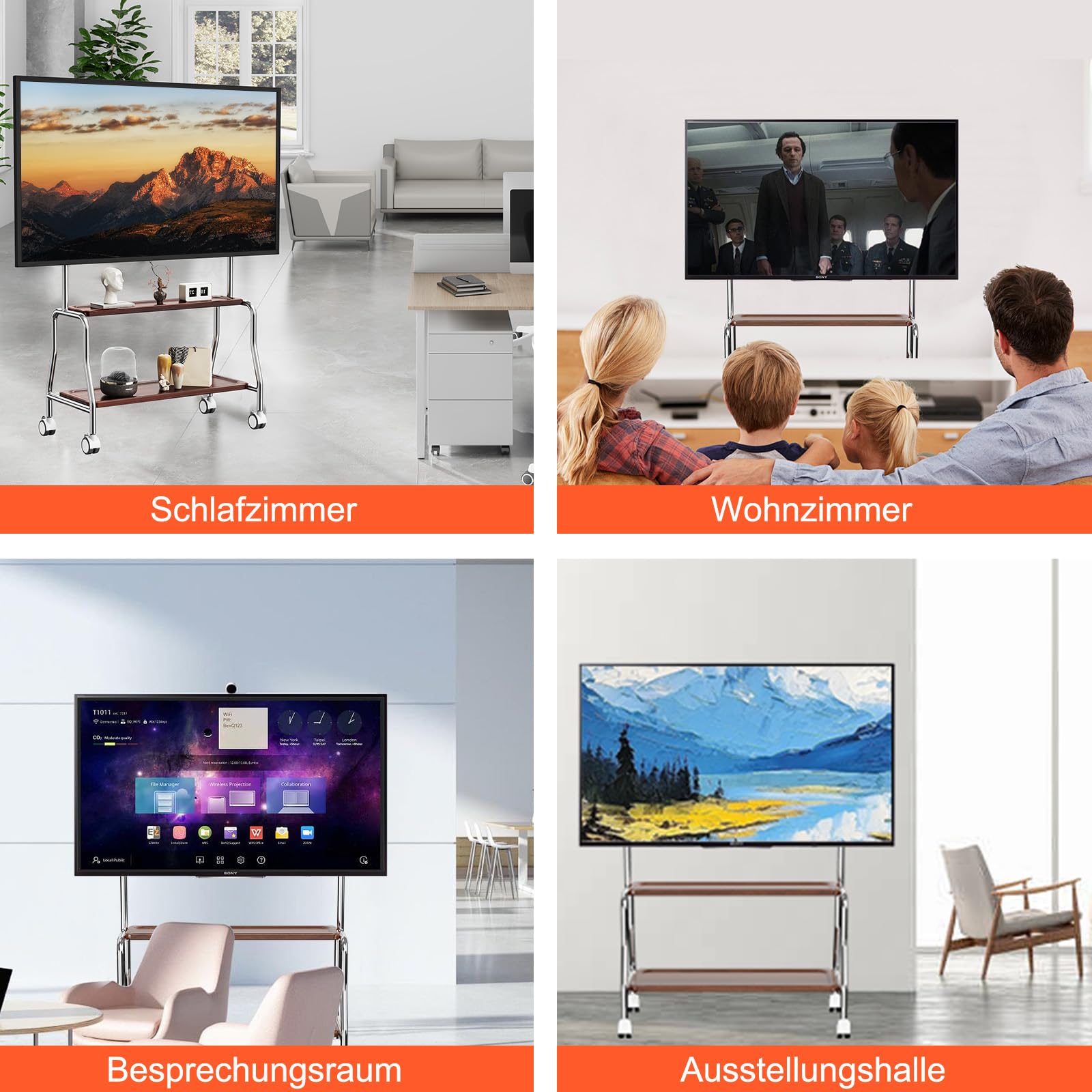 TV Ständer Rollbar für 32-75 Zoll Plasma/LCD/LED Fernseher, Mobiler TV-Ständer mit Doppelten Tablett und Lochplatte, Geeignet für Geschäfte, Wohnungen, Büros, Tragkraft 50 kg Max VESA: 600 * 400mm