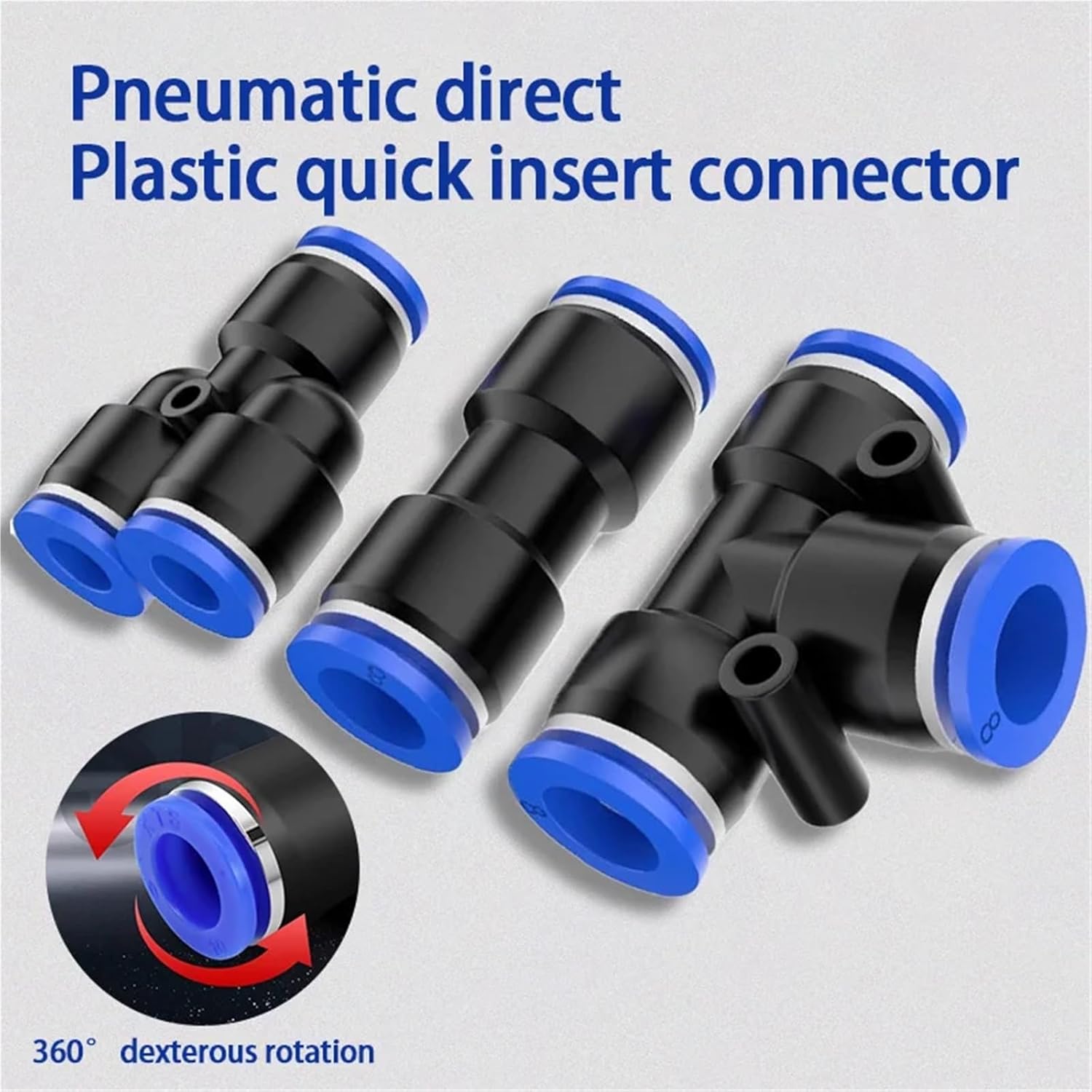 100PCS PE PU PY Pneumatic Fitting 4 6 8 10 12m Air Connectors Quick Connect Tee 3Way Plastic Pipe Hose Tube Connector(16mm(100pcs),PU)