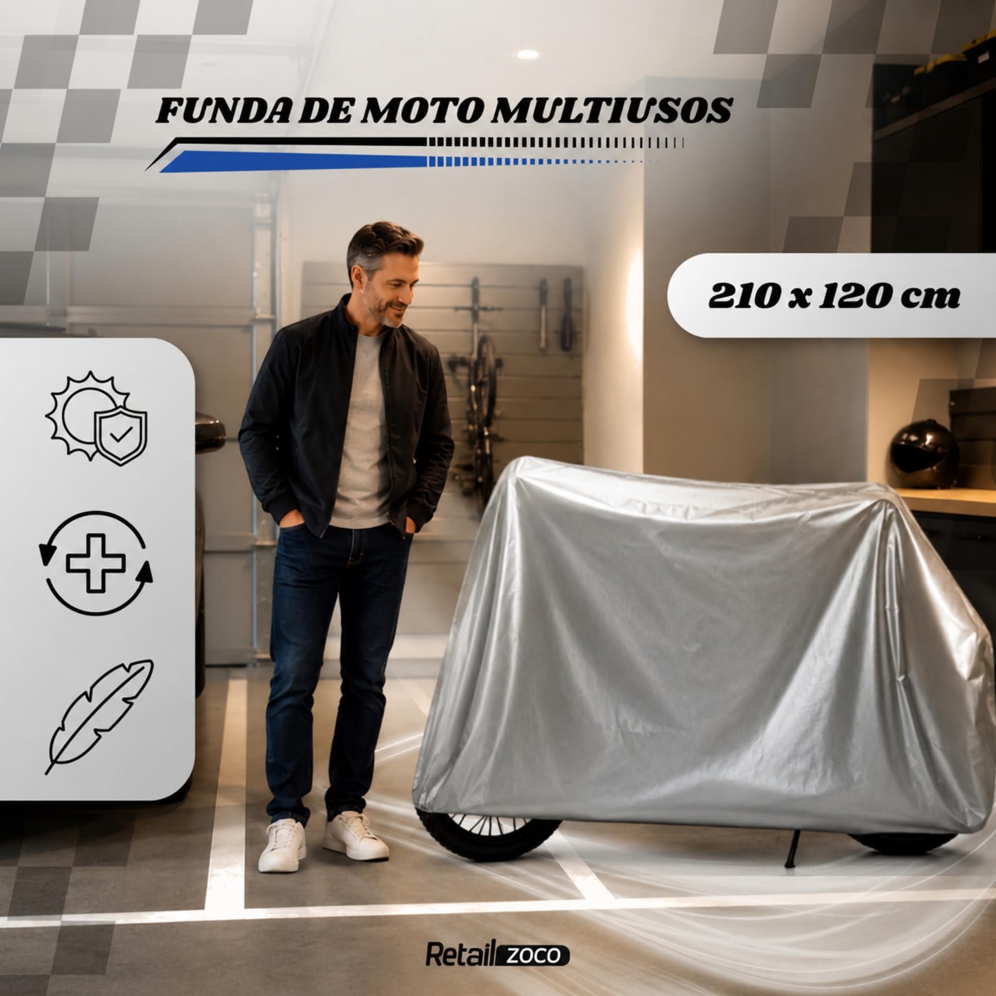 Funda para Moto y Bicicleta eléctrica Impermeable Anti-UV, 210x120 cm, Gris - imagen 2