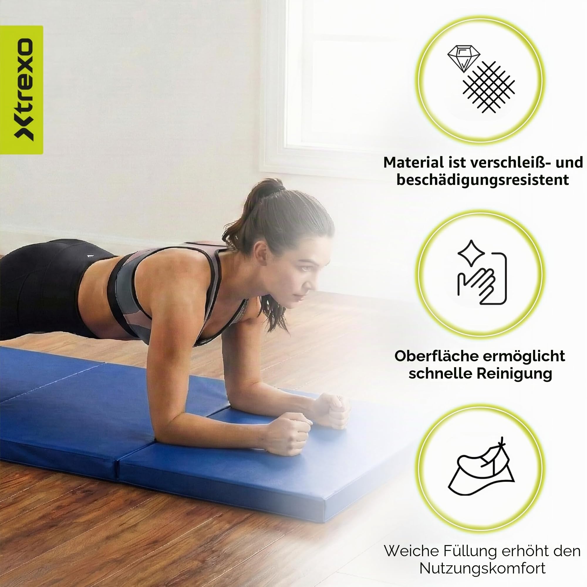 XTREXO Klappbare Gymnastikmatte – Turnmatte 4-teilig – Kunstleder & EPE-Schaumstoff – Faltbar mit Tragegriffen – Rutschfest für Training, Yoga & Kinderzimmer