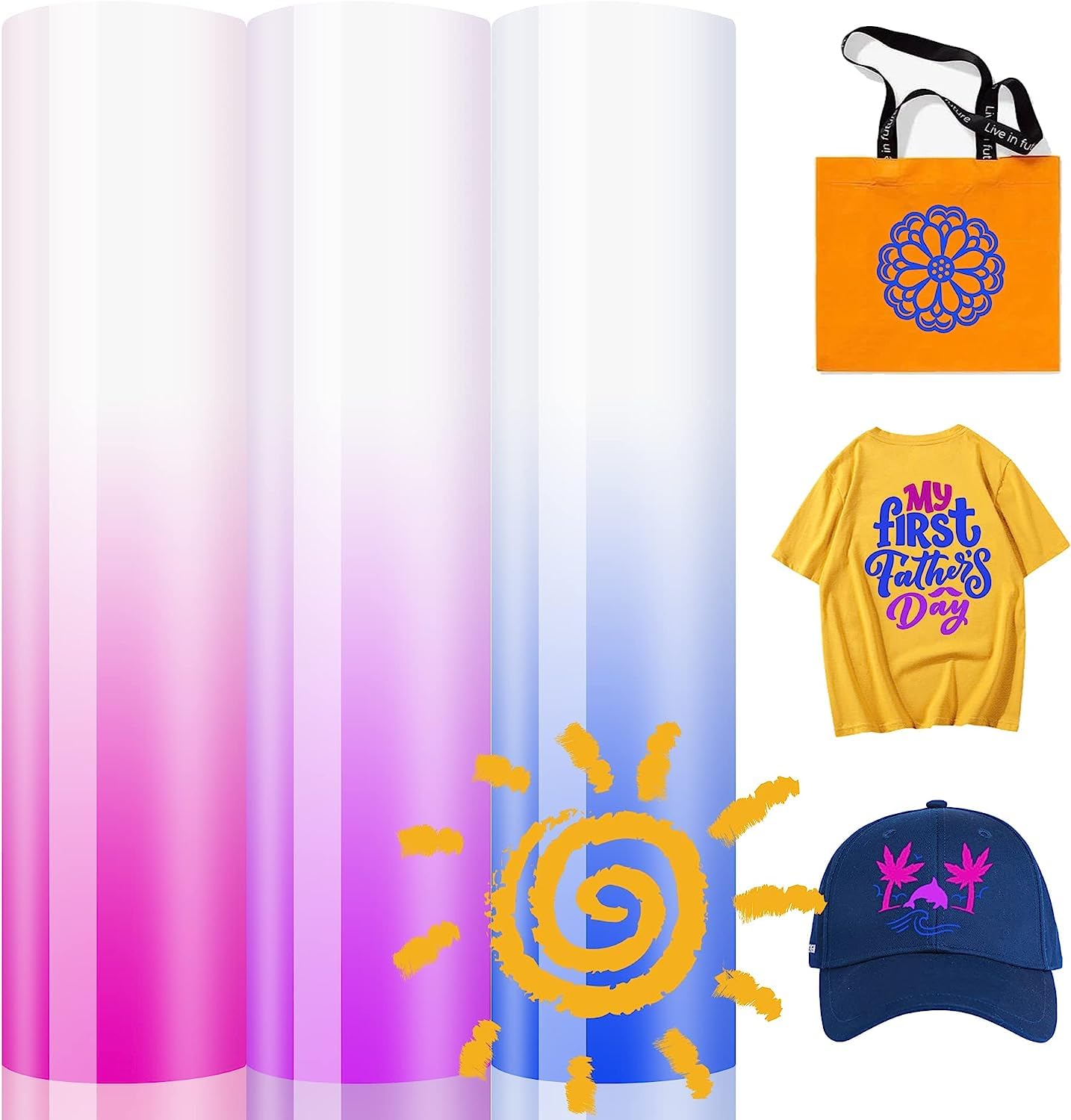 Funvalley Surperfect Color Changing Puff Vinyl Heat Transfer, 3D Foaming Heat Transfer Vinyl for T Shirts, 3 Sheets Color Changing Puff Vinyl 12" x 10",Make DIY T Shirts (3 Colors)