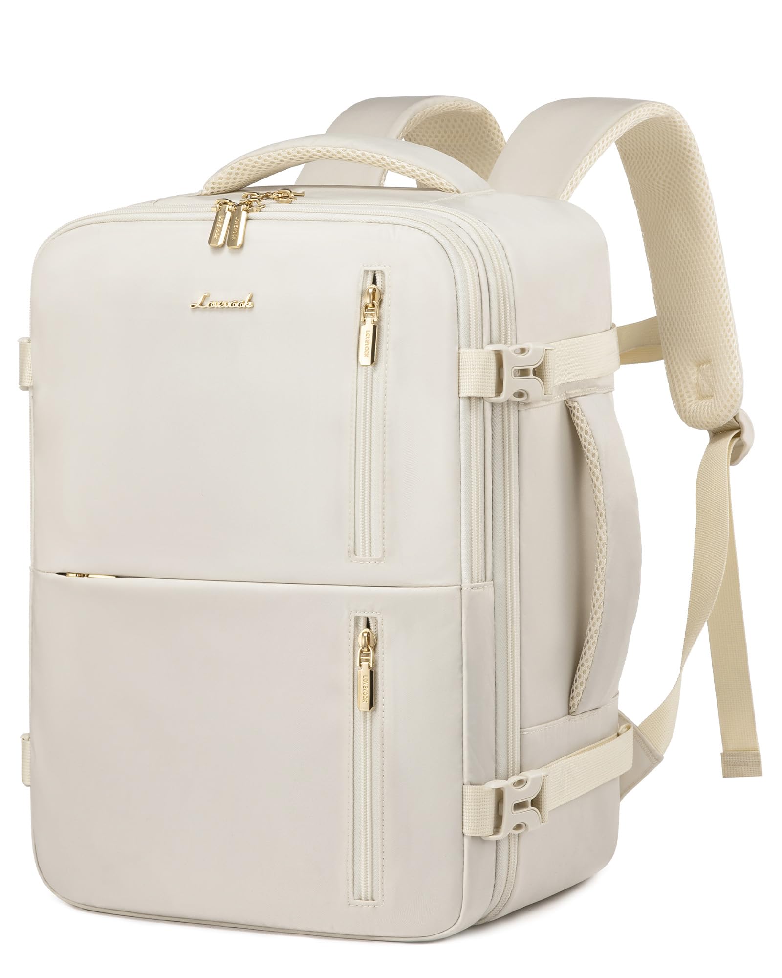 LOVEVOOK Mochila Cabina Avion 40x20x30, Ryanair Vueling, Mochila Viaje Mujer Hombre 24L, Impermeable, con puerto USB, Maleta de Mano, Travel Backpack 14”, Trabajo Negocios Escuela, Blanco