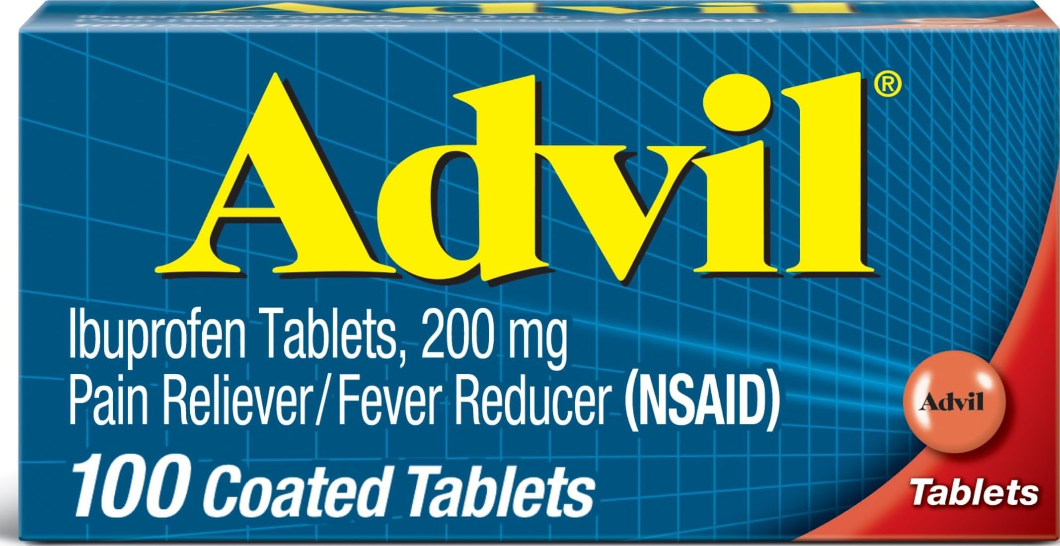 Advil Pain Reliever and Fever Reducer, Pain Relief Medicine with Ibuprofen 200mg for Headache, Backache, Menstrual Pain and Joint Pain Relief - 100 Coated Tablets | Relieves Headaches, Back Pain and Joint Pain, Reduces Fever, Easy to Swallow Tablets, 100 Count