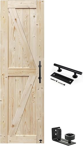 Miniatura 8 de S&Z TOPHAND Puerta de granero de 60 pulgadas x 84 pulgadas, puerta de granero británica sin terminar de 20-60 pulgadas, estilo moderno, madera